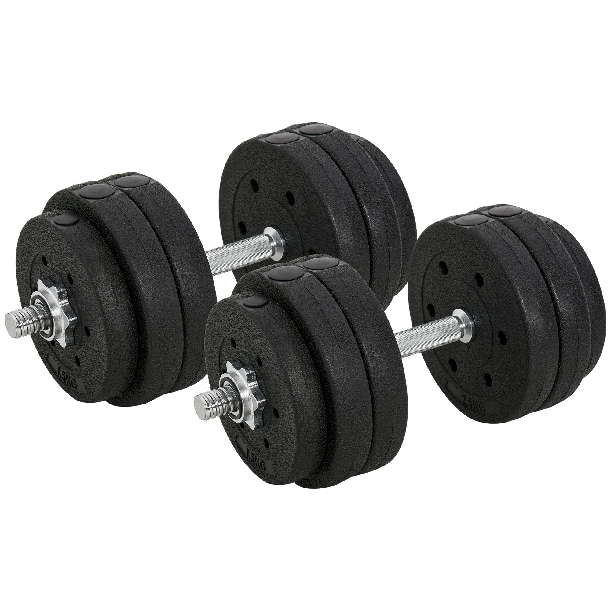 HOMCOM Hantel-Set 30KG mit Hantelscheiben, (Hantelset, Kurzhantel Set), für Zuhause Büro Fitnessstudio Stahl PU Schwarz Krafttraining