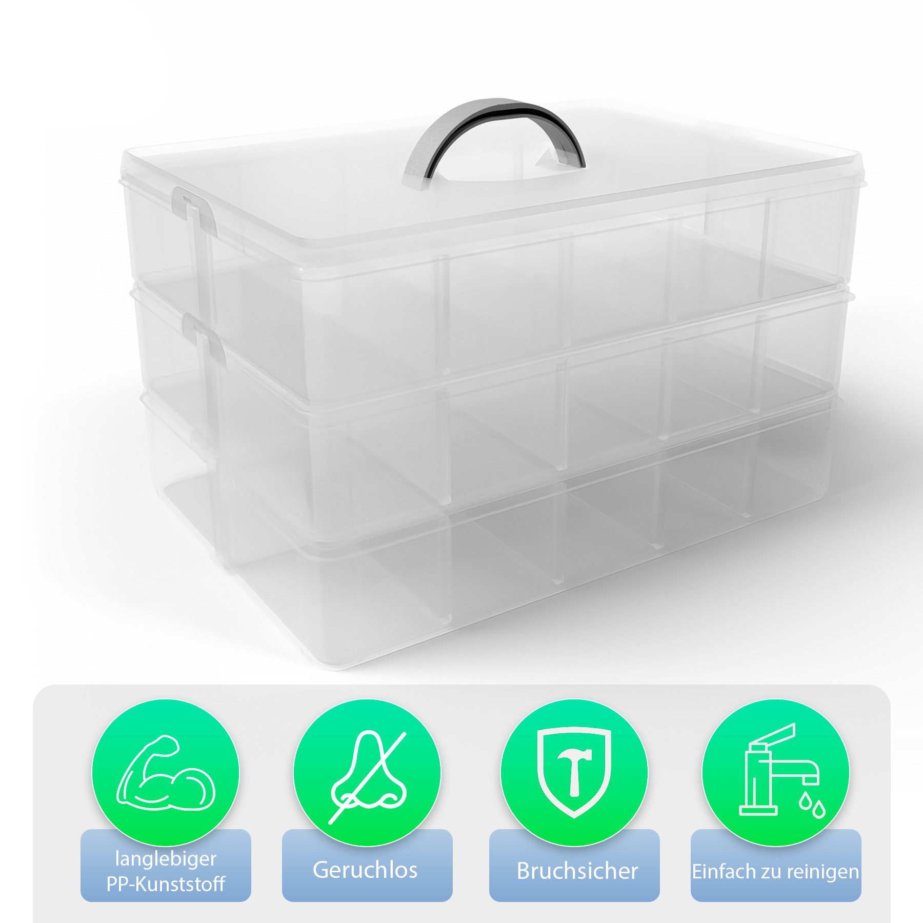 BigDean Organizer 2 Stück Sortierbox für Kleinteile mit 21 verstellbaren Fächern (Set, 2 St., Kleinteilebox/en), Kleinteilemagazin - Deko, Figuren, Spielzeug, S – Bild 4 von 5