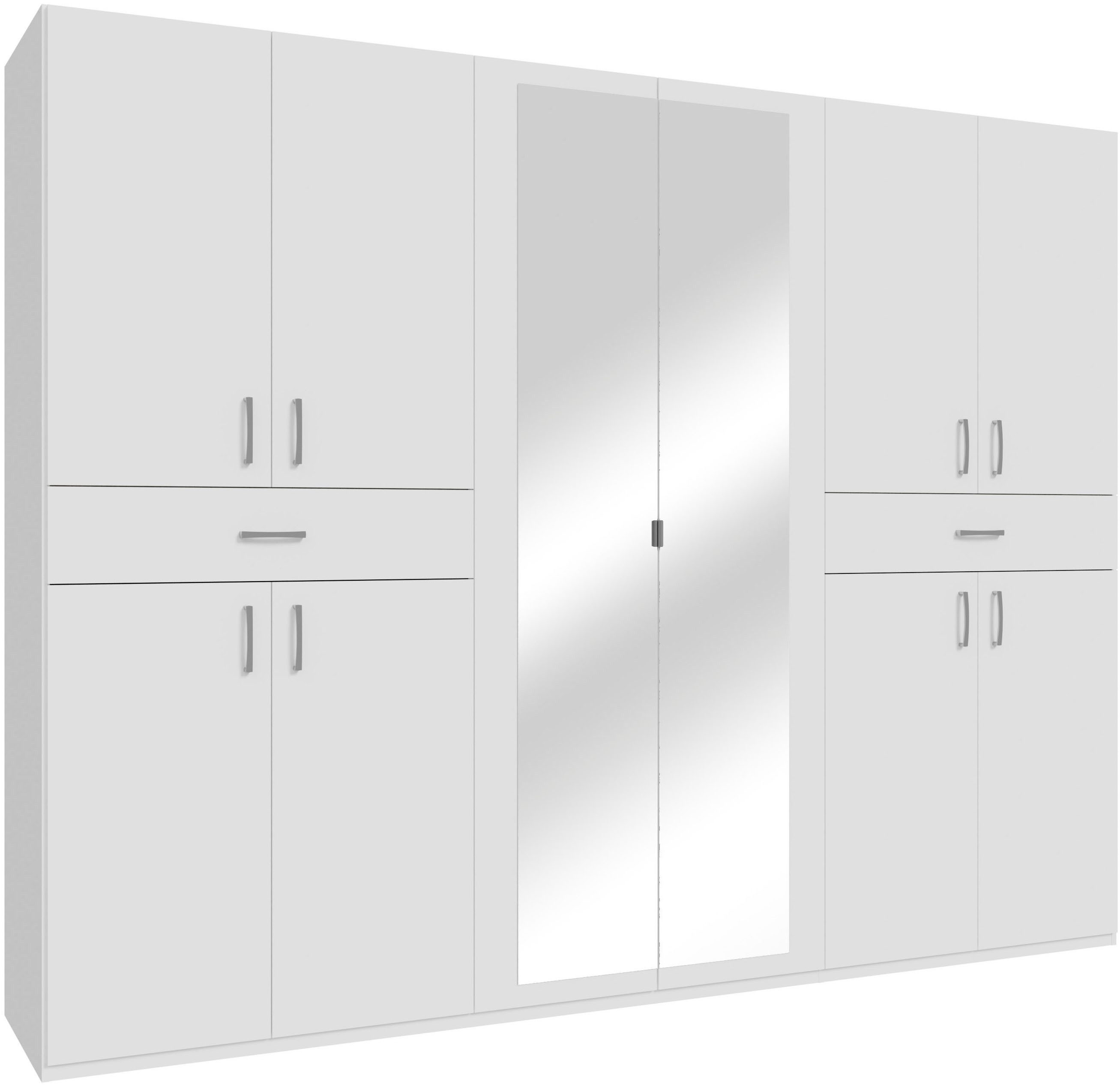 FORTE Kleiderschrank viel Stauraum, Spiegeltüren, stehende Montage B/H/T269,7/210,5/54 cm, Spiegeltüren, Schubkästen