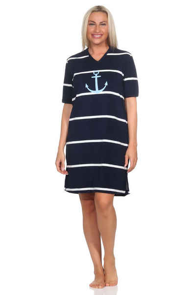 Normann Nachthemd Damen Nachthemd in maritimer Optik mit Anker Motiv -auch in Übergröße