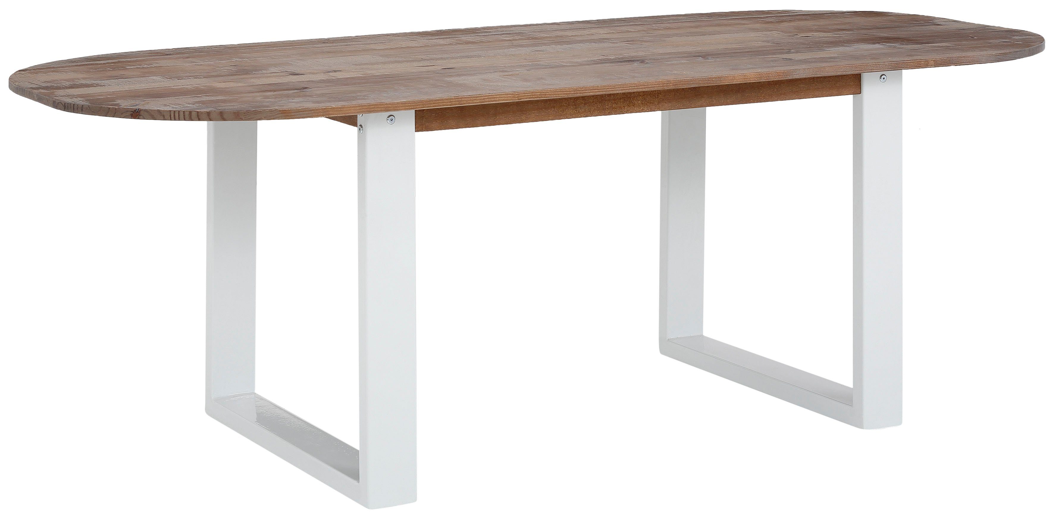 OTTO home Esstisch Lagos, aus schönem massivem Kiefernholz, mit weiß lackierten Metallbeinen