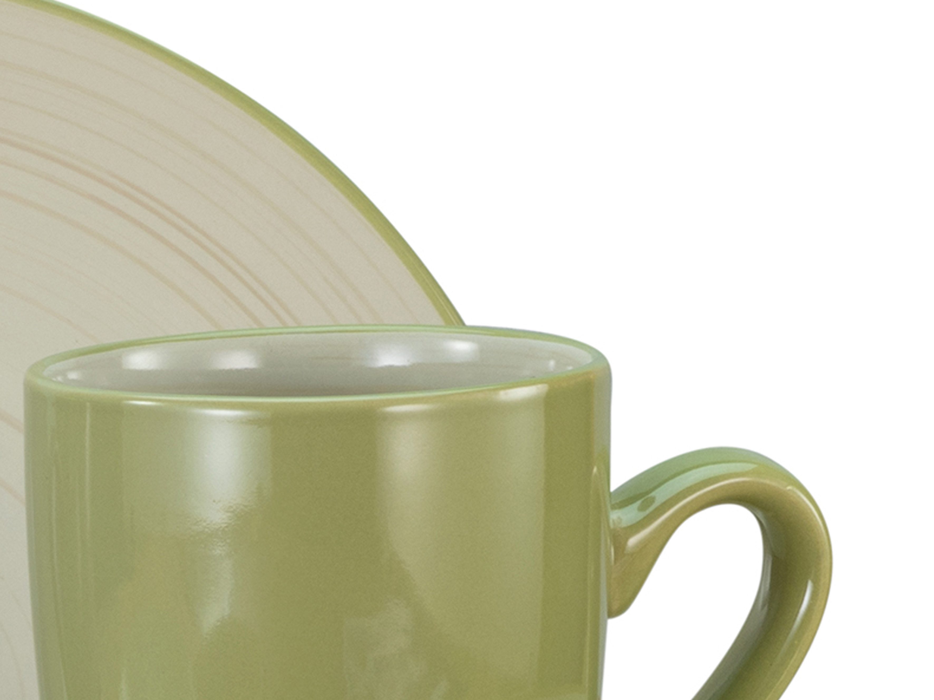 CreaTable Kombiservice Geschirr-Set Bamboo Garden (16-tlg), 4 Personen, Steinzeug, Service, handemalte Spiralen in hellem Holzton 16 Teile für 4 Personen