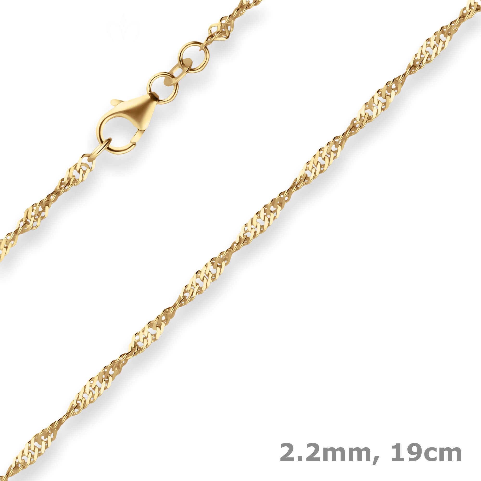 Goldarmband 2,2mm Armband Singapurkette aus 585 Gelbgold 19cm