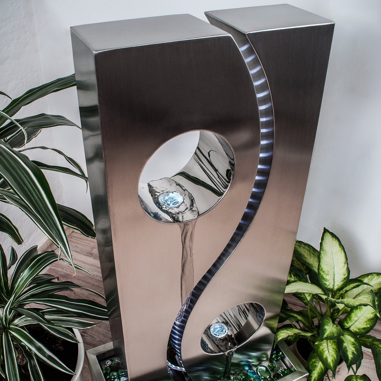 Köhko Zimmerbrunnen "YIN Yang" mit LED Rund ca. Ø 48 CM Springbrunnen mit Becken