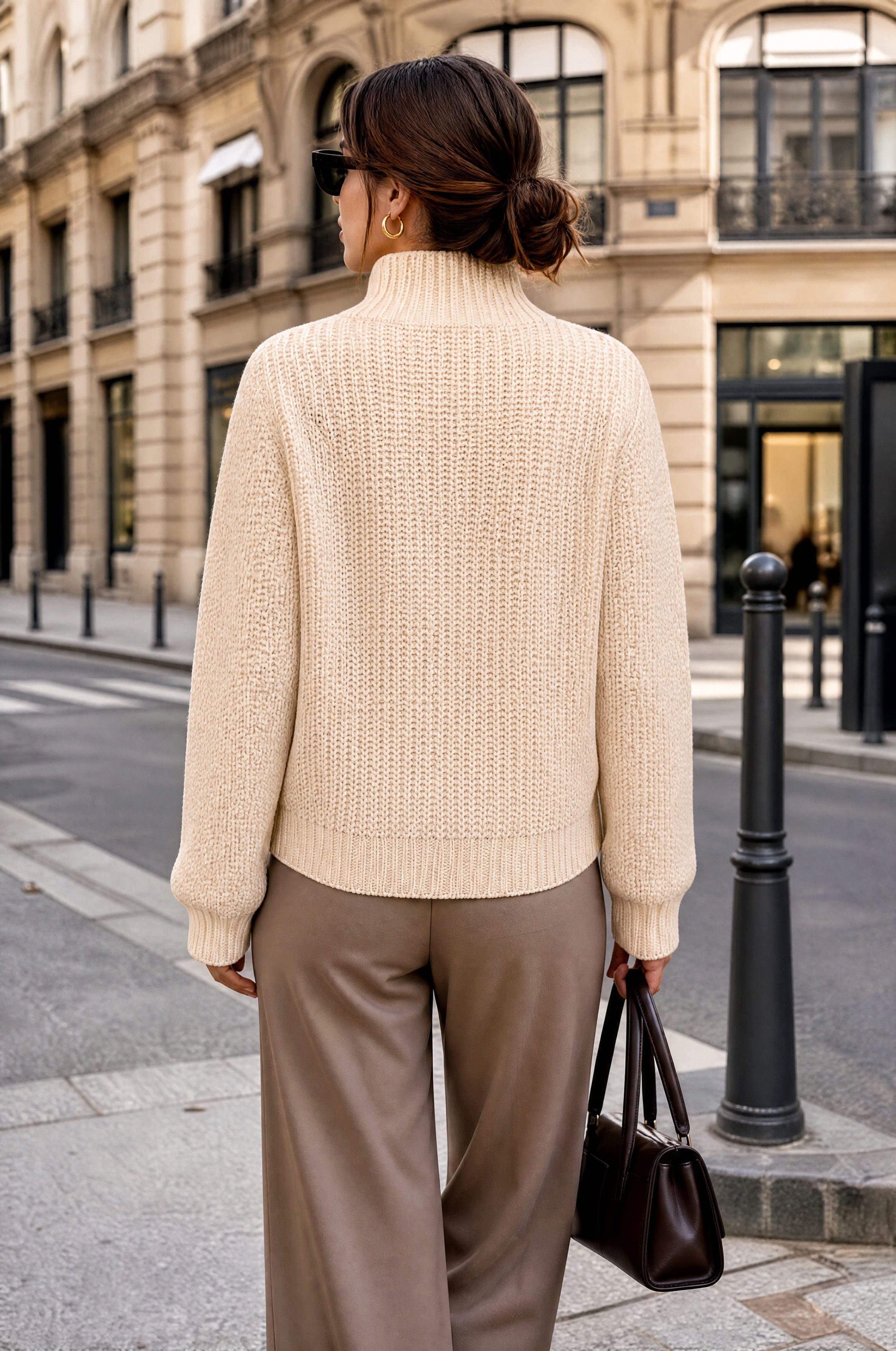 Cassis Strickpullover Baumwolle Damen Strickpullover in Kitt ideal Frühling mit Stehkragen