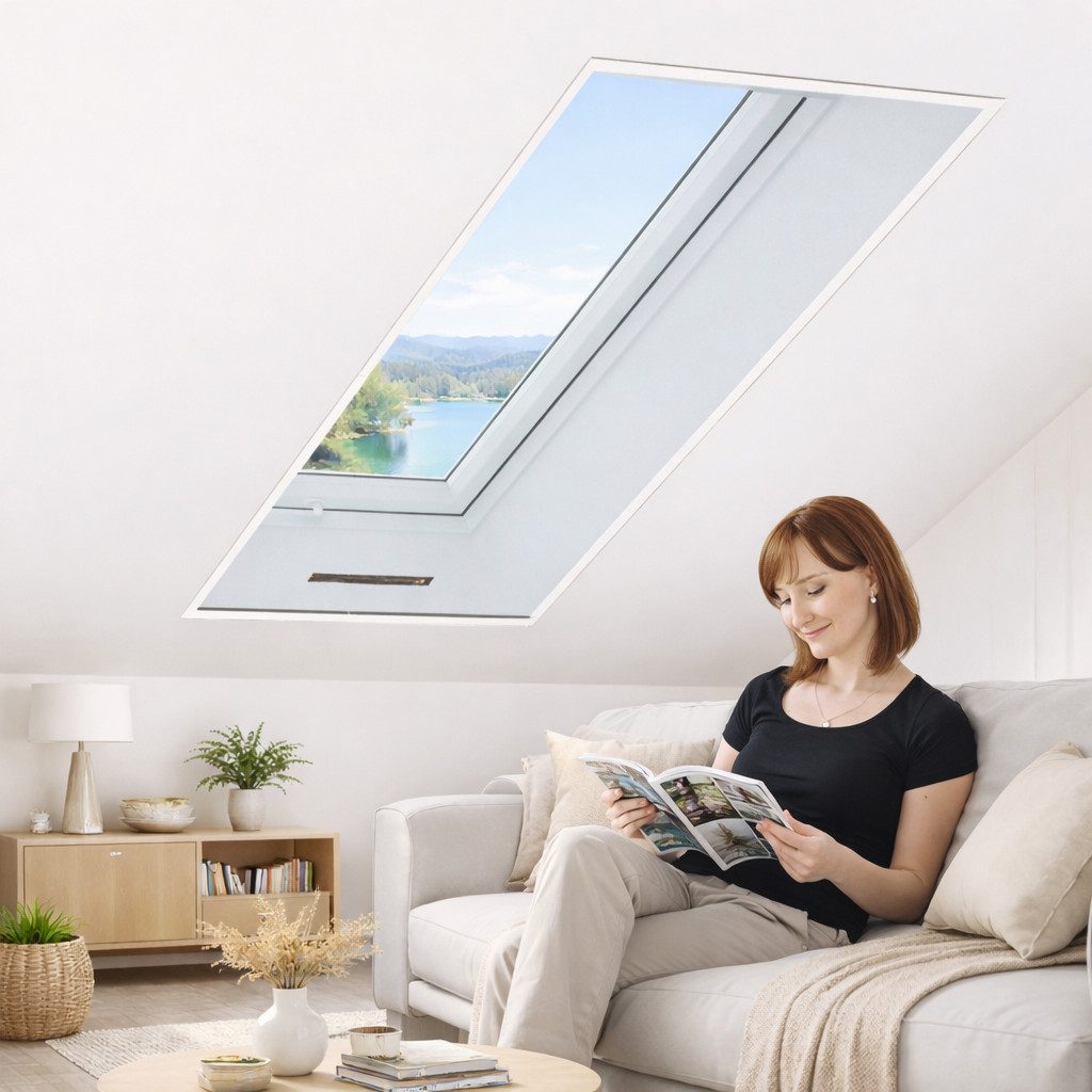 matrasa Insektenschutz-Fensterrahmen Dachfenster Fliegengitter Teleskop Alu Bausatz bis 110 x 160 cm, Teleskop Montage mit Magnethalter, ohne Schrauben, Bohren und Sägen