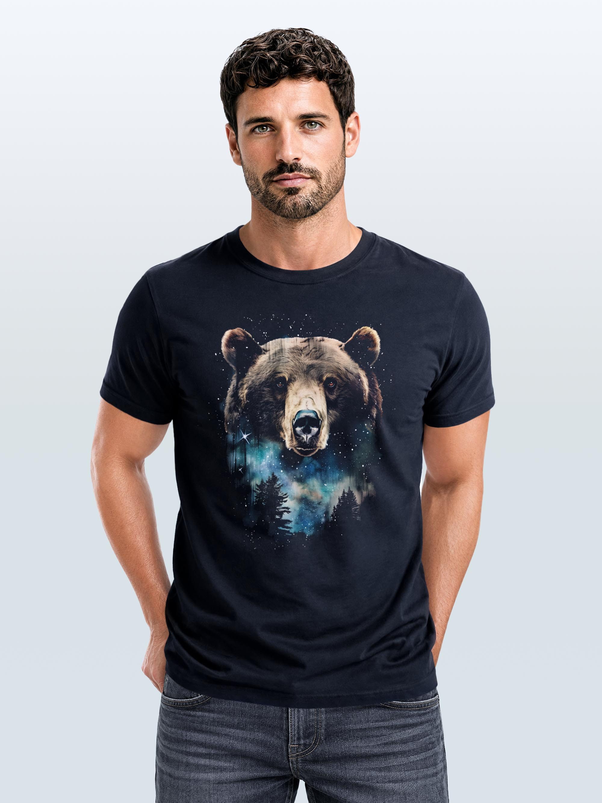 Neverless Print-Shirt Herren T-Shirt mit Frontprint Bär Sterne Wildnis Motiv Outdoor mit Print – Bild 3 von 5