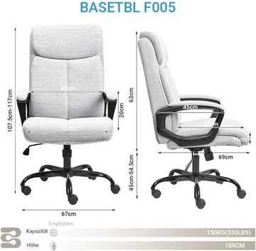 BASETBL Bürostuhl Bürostuhl ergonomischer Schreibtischstuhl, Drehstuhl, Stoff Chefsessel, Neigungswinkel von 90° bis 110°, bis 150 kg belastbar