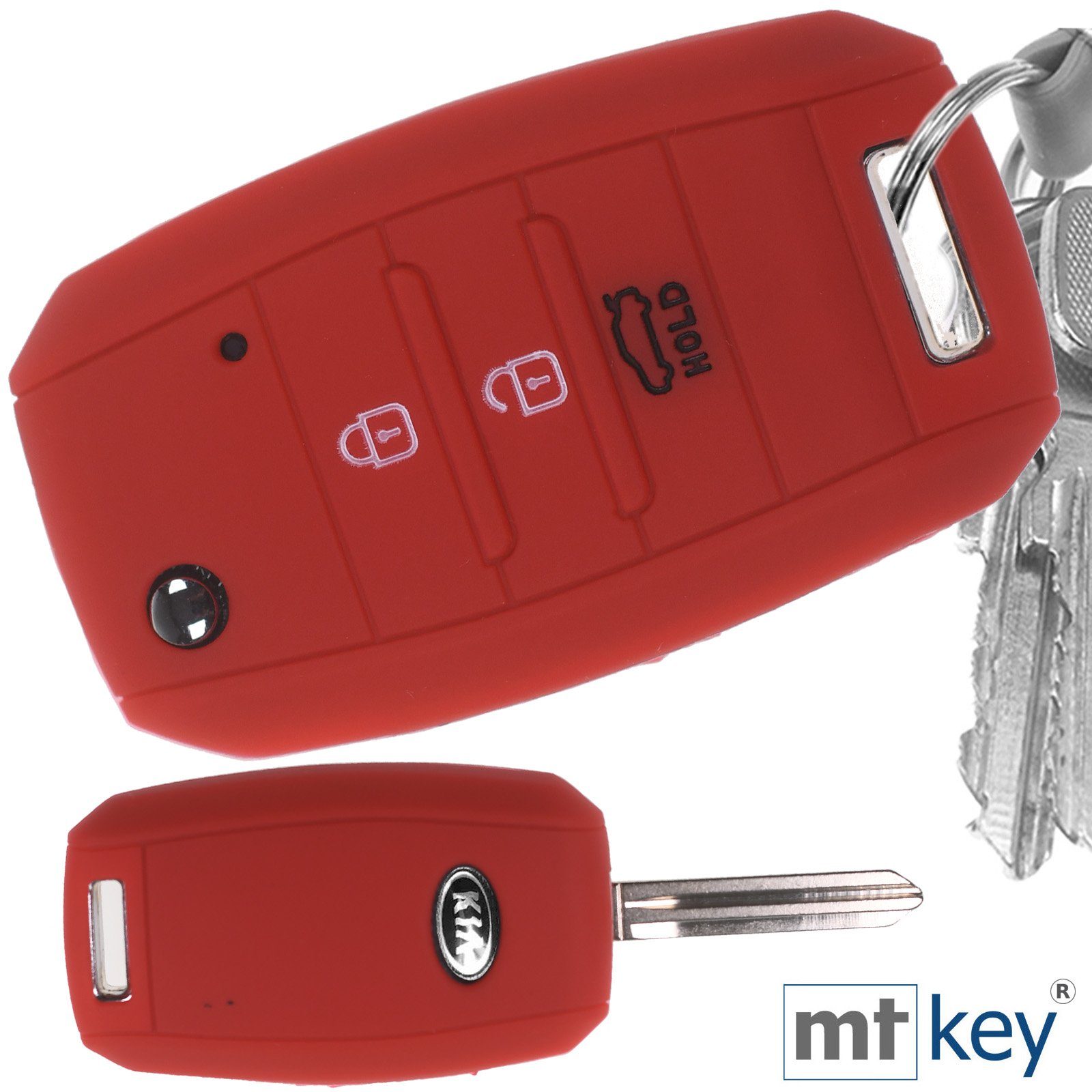 KIA Schlüsseltasche Silikon mt-key Schutzhülle Soul Tasten Softcase 3 für Schlüssel Ceed Stonicens Sportage Rot, Picantio Rio Autoschlüssel