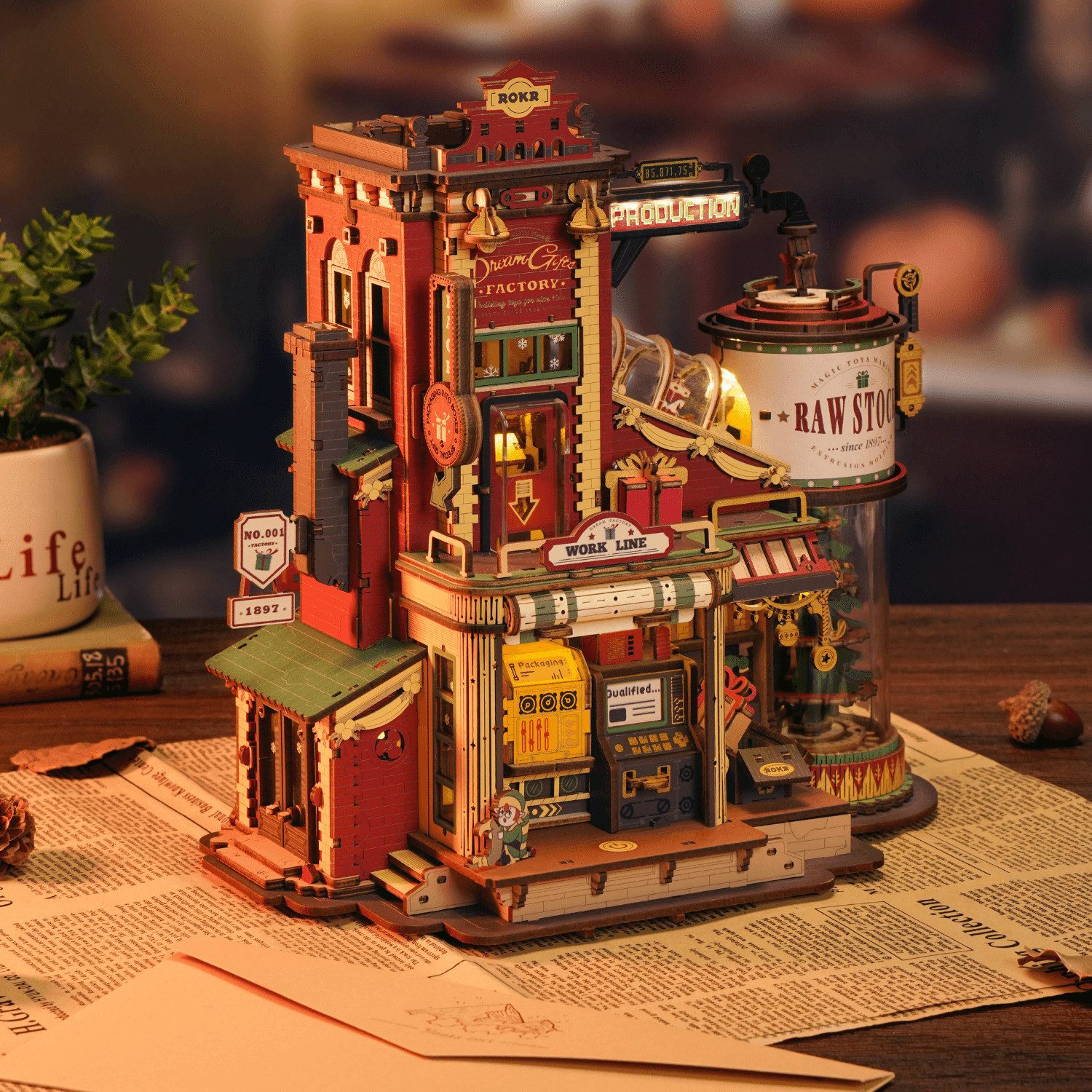 Robotime Modellbausatz Dream Gift Factory Automat Geschenkfabrik aus Holz, (449-tlg) – Bild 4 von 5
