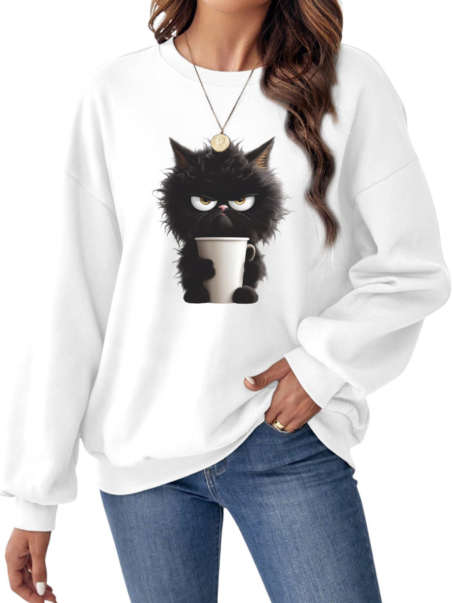 PYLIKE Sweatshirt Lockeres Damen Oversized Sweatshirt, Lässiger mit Dropped Shoulders Bequem für Herbst & Winter