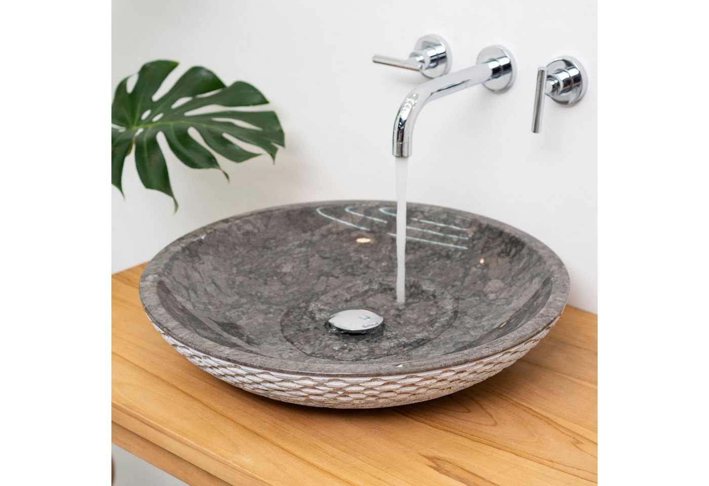 Thumbnail - wohnfreuden Aufsatzwaschbecken Marmor Waschbecken LEMPER 50 cm grau rund (Kein Set), 6_40190