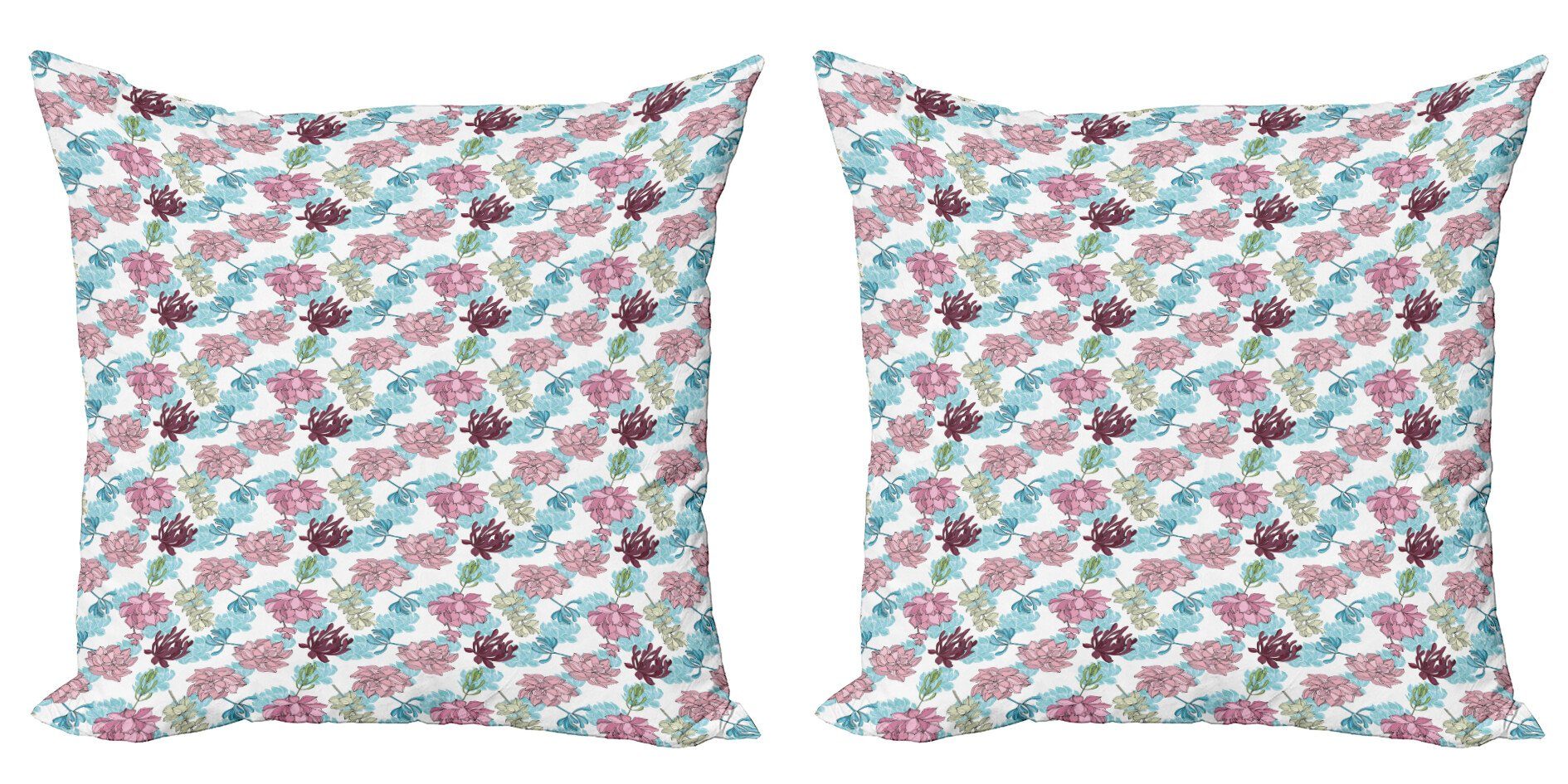 Blau Doppelseitiger Kissenbezüge Modern Digitaldruck, Stück), Und Pink Frühlings-Blätter Accent Wilde Abakuhaus (2