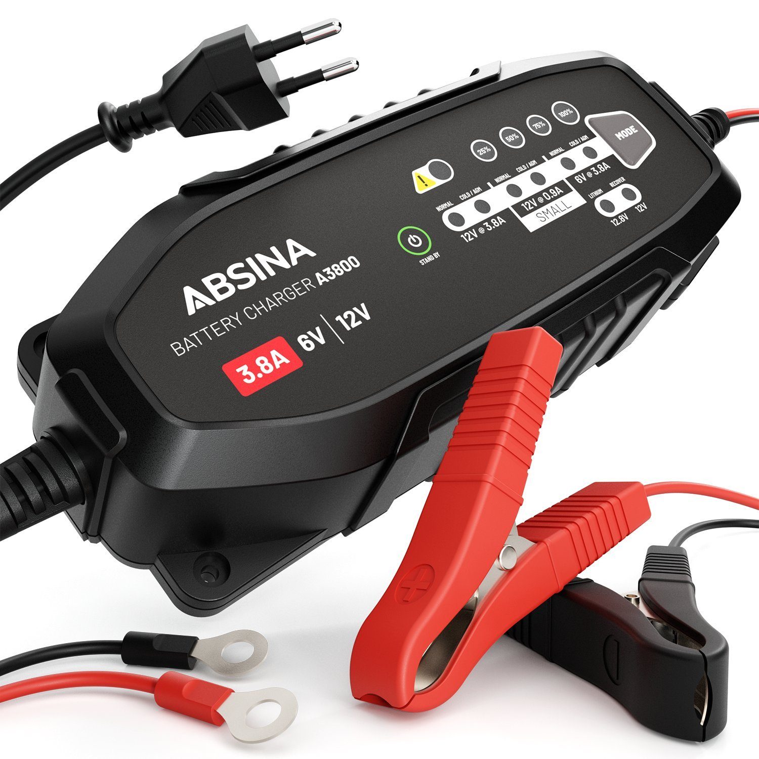 ABSINA Batterieladegerät KFZ für Auto & Motorrad - 6V & 12V Blei Ladegerät Autobatterie-Ladegerät (1-tlg)