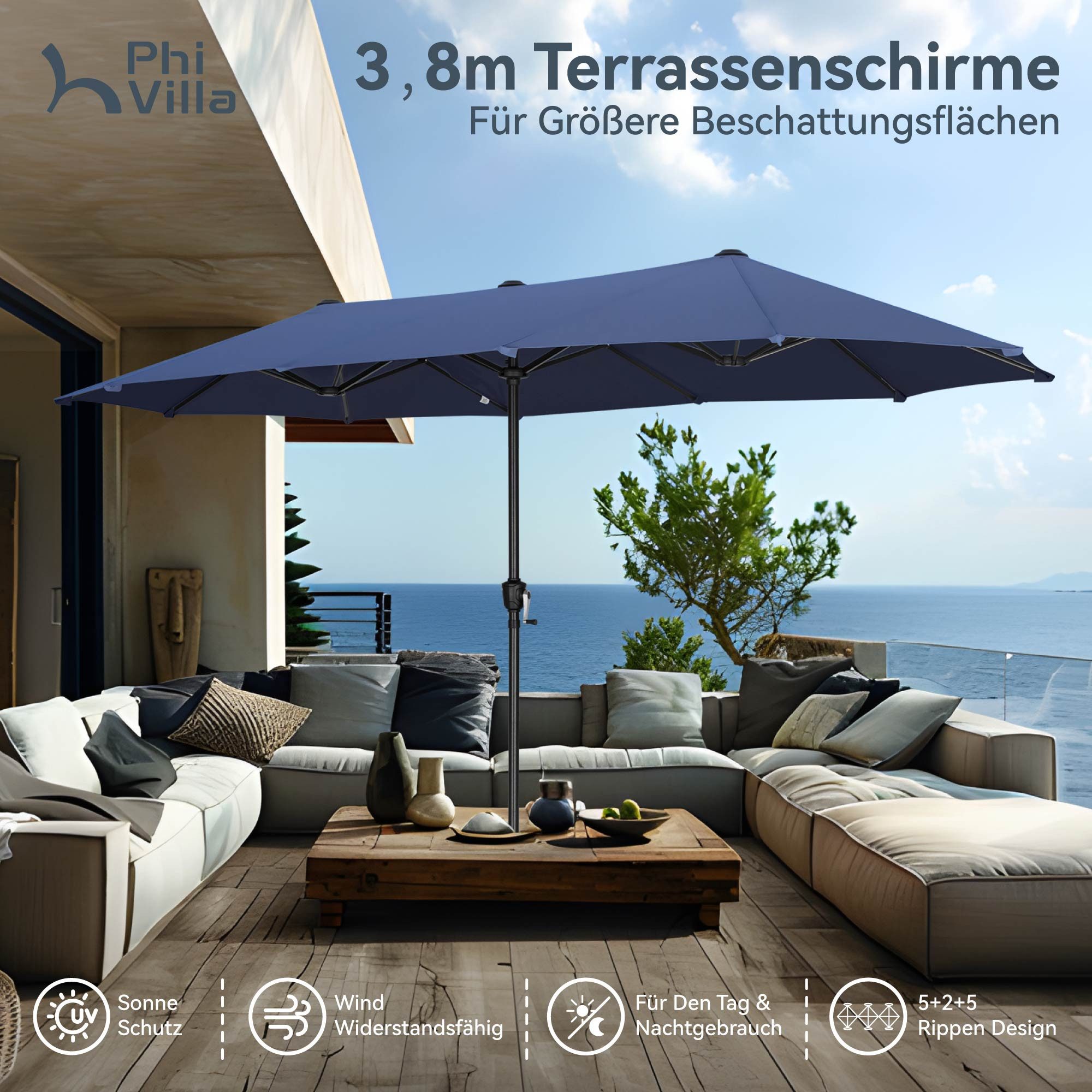 PHI VILLA Sonnenschirm, Balkon Rechteckig Groß günstig online kaufen