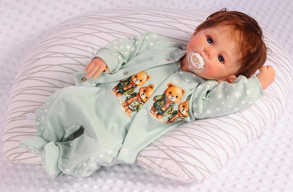 La Bortini Strampler, Jäckchen & Mütze Strampler Mütze und Hemdchen Set Baby Anzug 3tlg mit Sternchen aus reiner Baumwolle, 44 50 56 62 68 74