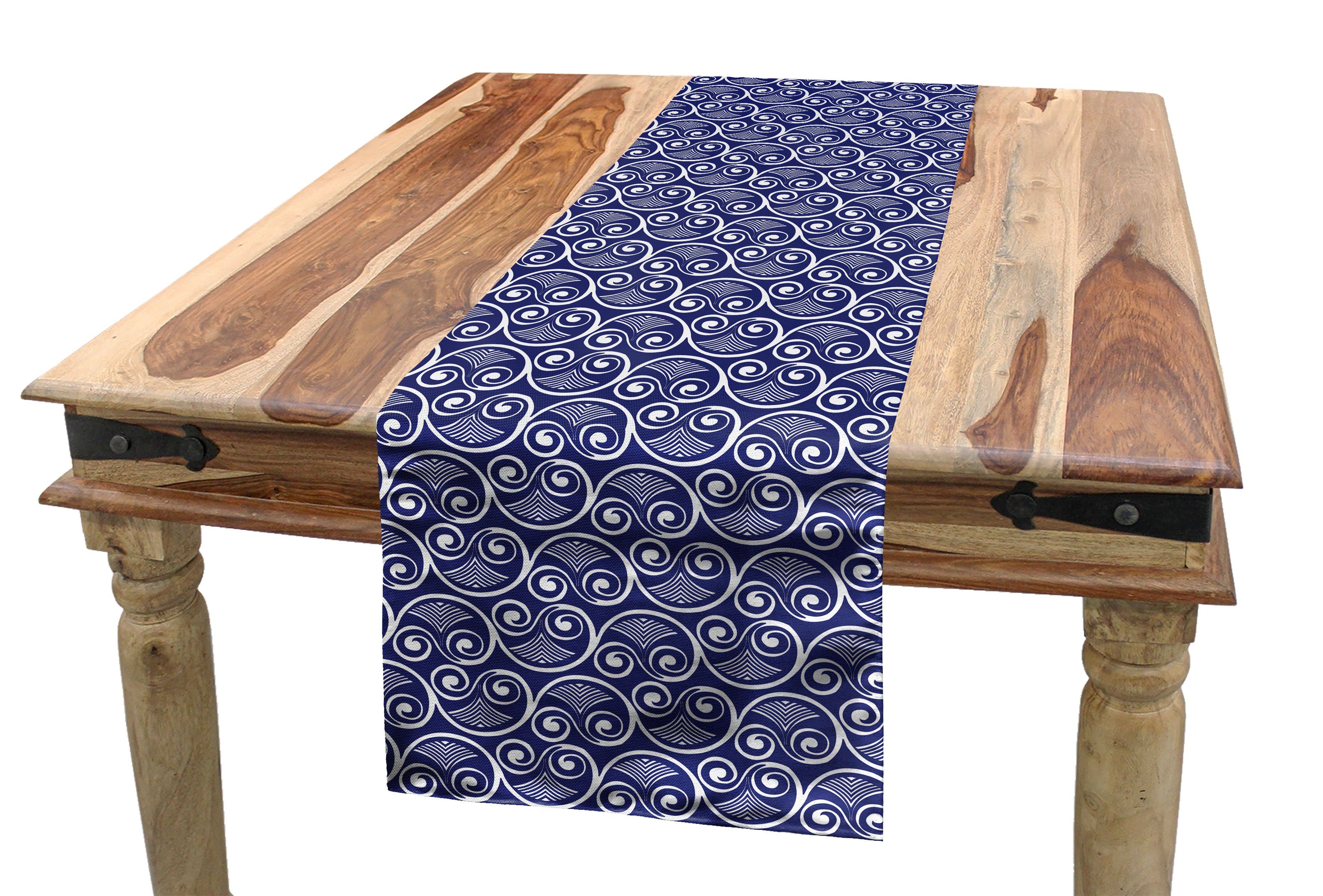 weiß Rechteckiger Küche Tischläufer, Spiralen Dekorativer Esszimmer Tischläufer und Blau Kurven Abakuhaus