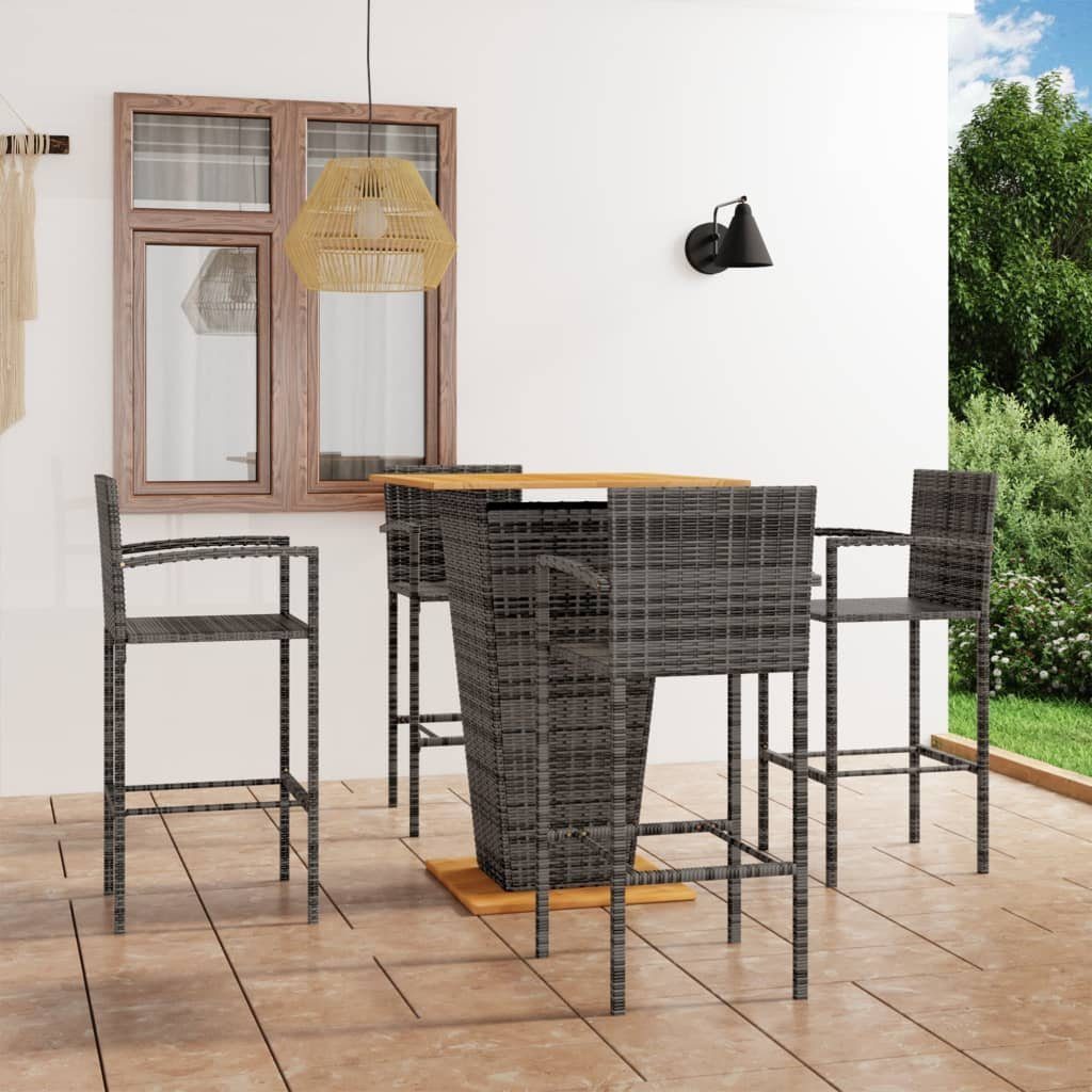furnicato Gartenbar-Set Grau 80x80x110 cm mit Echtholz Tischplatte, (1-tlg), Witterungsbeständige Sitzgruppe mit Fußstütze für den Balkon