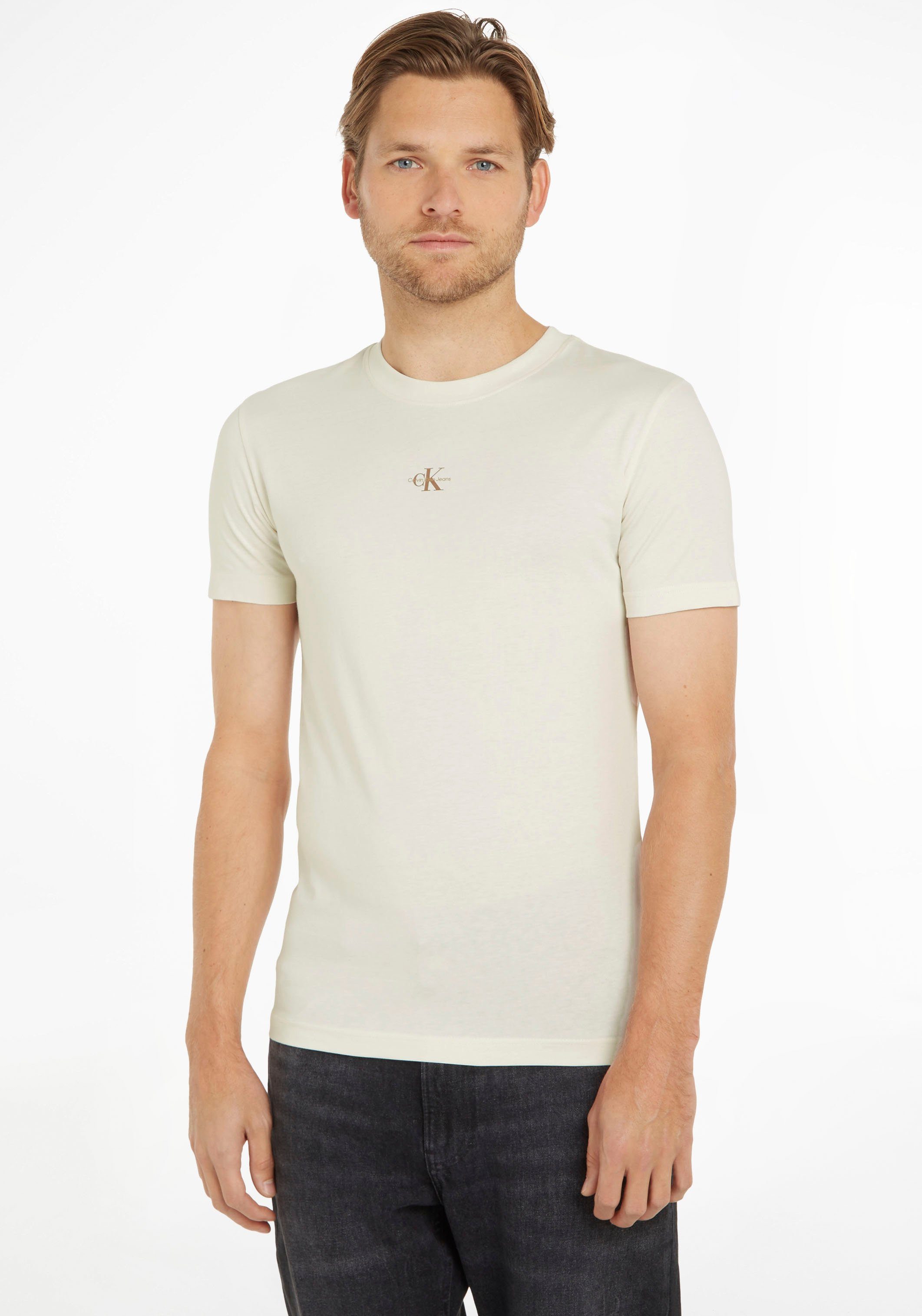Calvin Klein Jeans T-Shirt MICRO MONOLOGO TEE mit kleinem Logo-Druck Ivory
