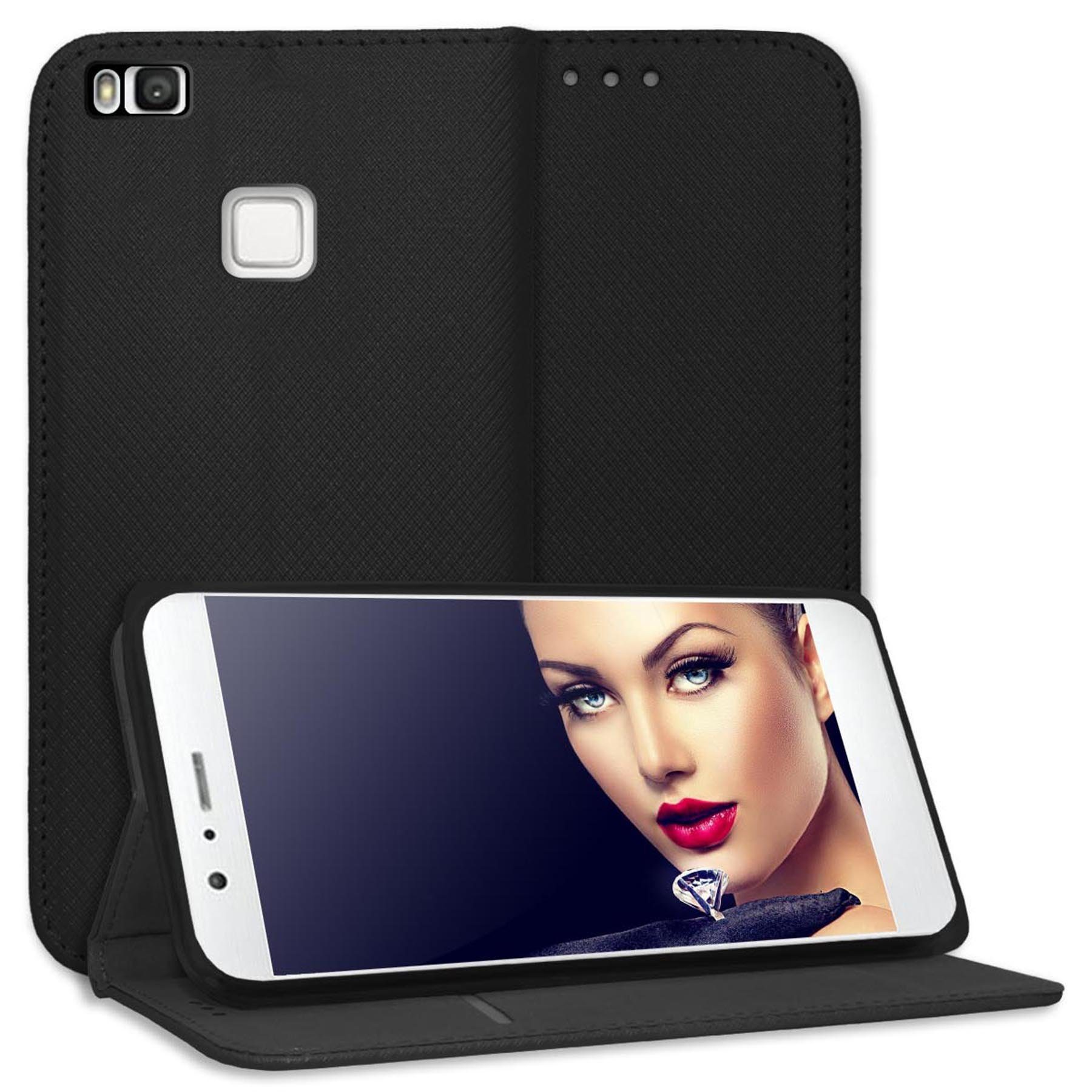 mtb more energy Smartphone-Hülle Smart Magnet für Huawei P9 lite, G9 Lite, Schwarz, Bookstyle Klapphülle Cover Wallet Case aus Kunstleder