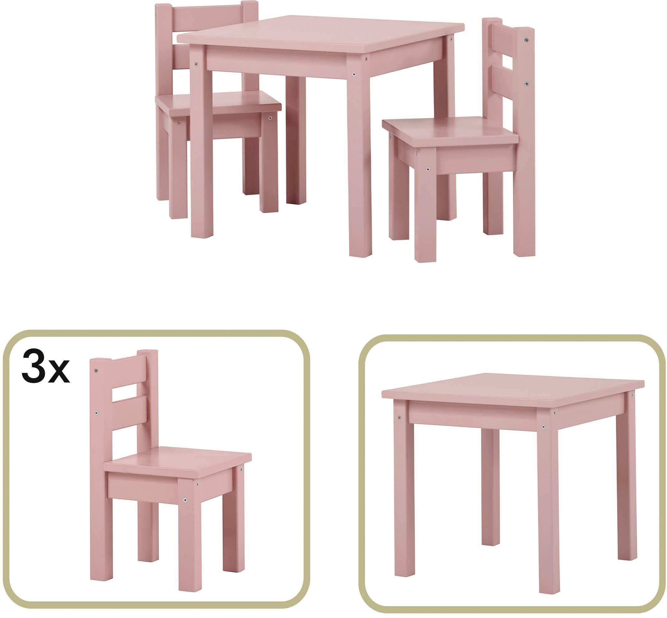Hoppekids Kindersitzgruppe MADS (Set, mit 4-tlg., hellrosa Stühlen Tisch, 3 Kindersitzgruppe, drei Stühle), vielen Farben, in 1