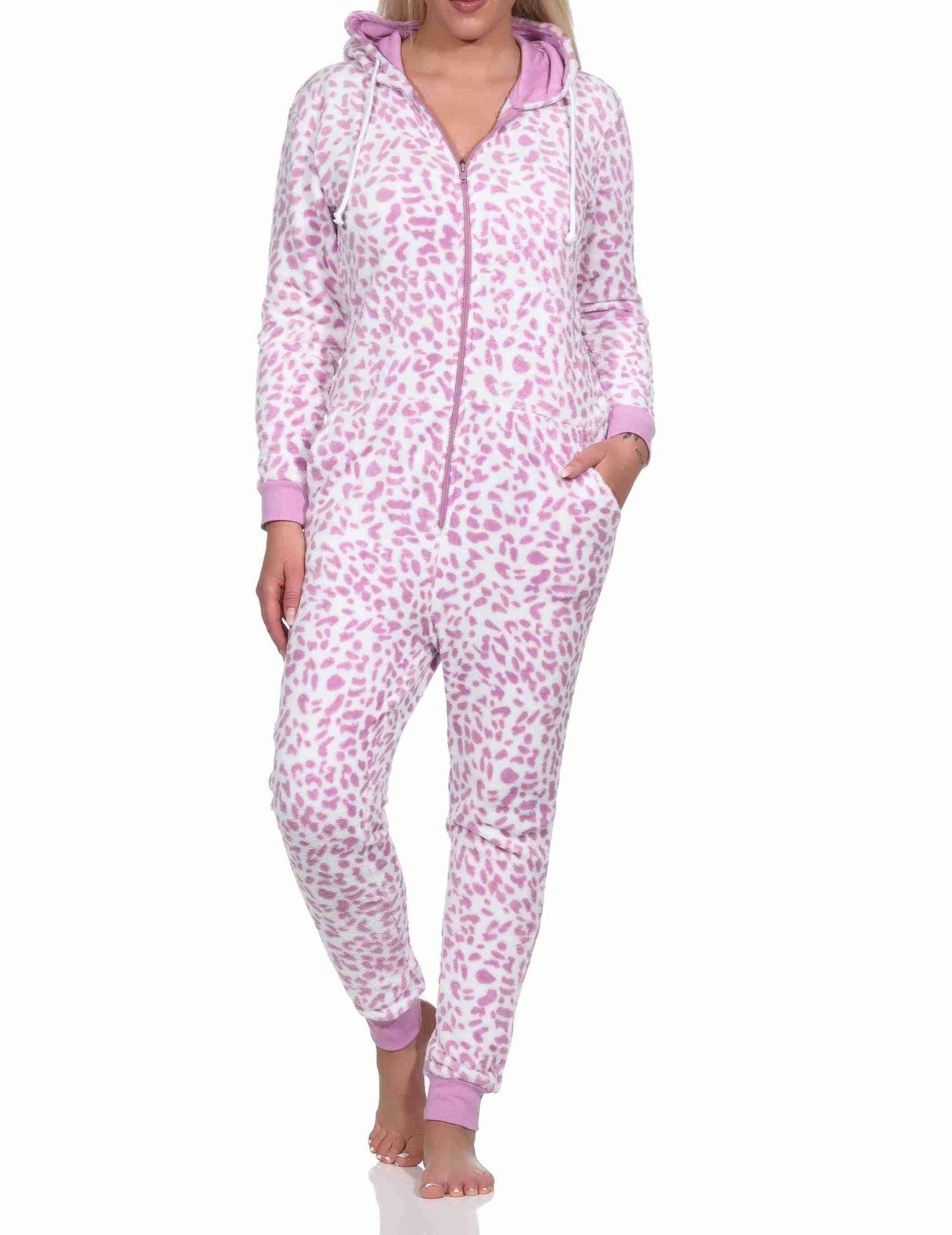 Normann Pyjama Damen Schlafanzug Einteiler Jumpsuit Overall aus Coralfleece – Bild 2 von 4