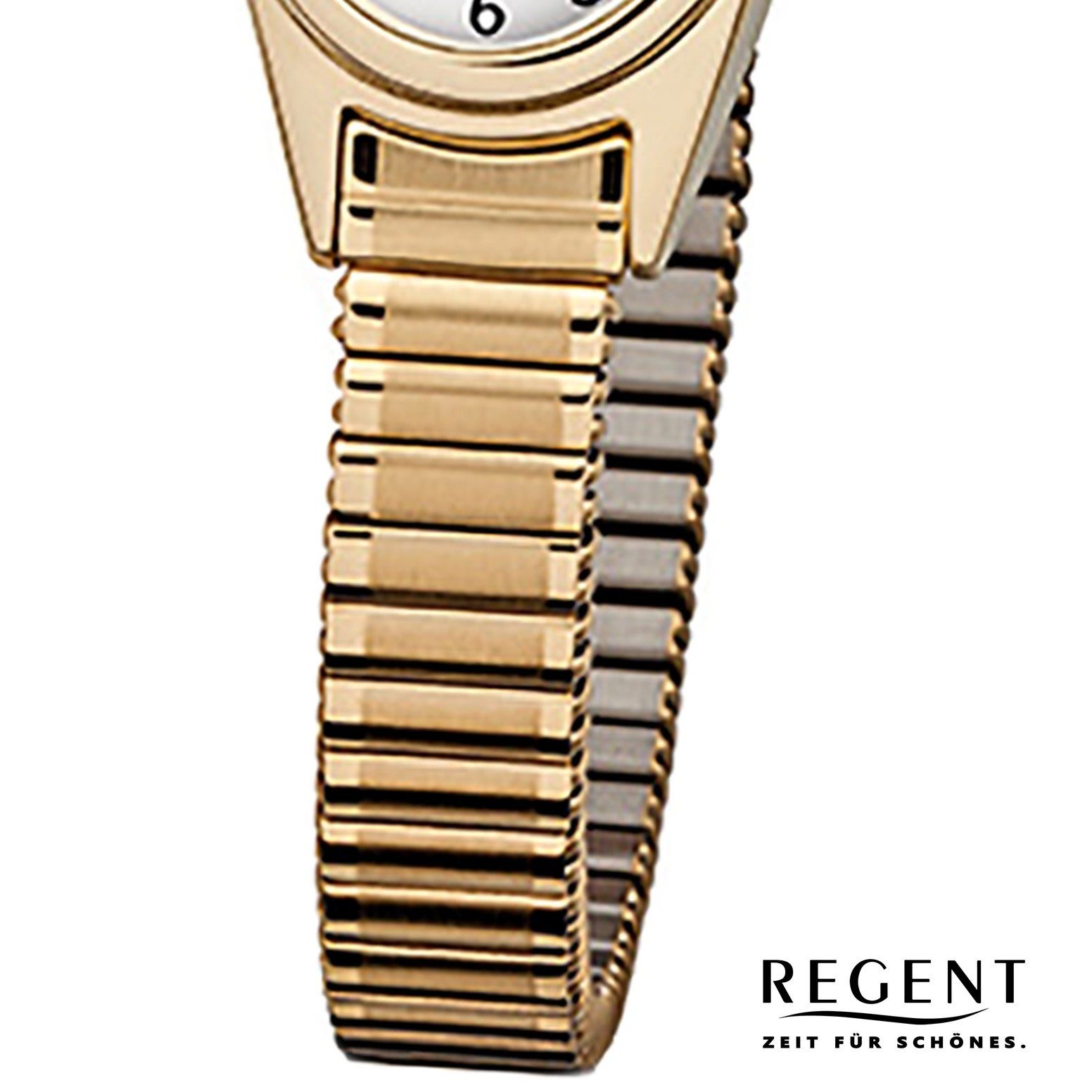 Regent Quarzuhr Regent Damen-Armbanduhr gold Analog F-263, (Analoguhr), Damen Armbanduhr oval, klein (ca. 19x21mm), Edelstahl, ionenplattiert