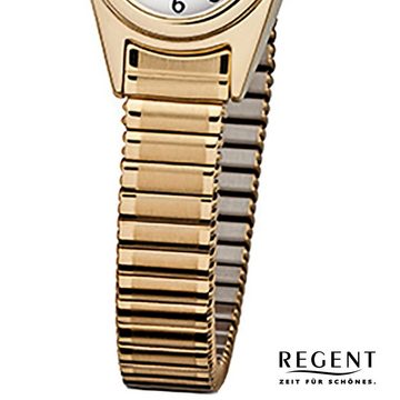 Regent Quarzuhr Regent Damen-Armbanduhr gold Analog F-263, Damen Armbanduhr oval, klein (ca. 19x21mm), Edelstahl, ionenplattiert