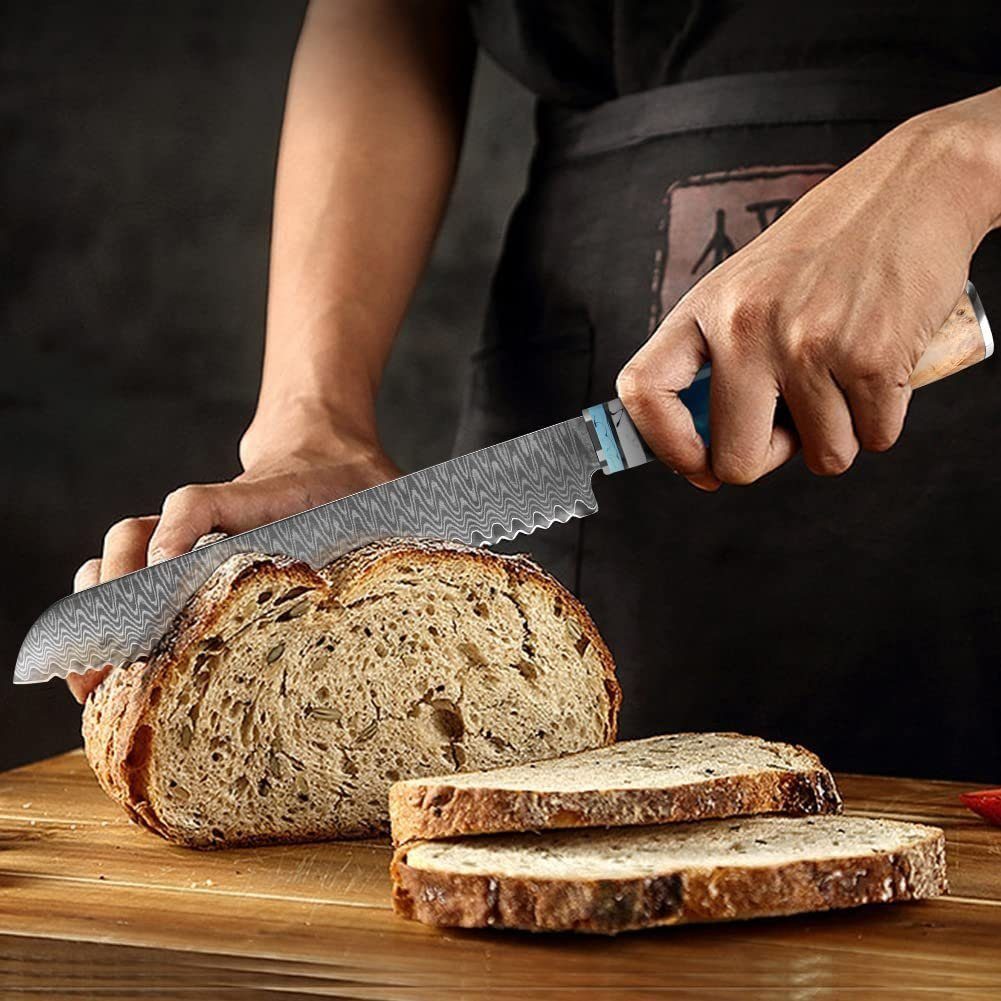 Coisini Brotmesser Damastmesser mit Damaststahl Sägemesser Wellenschliff