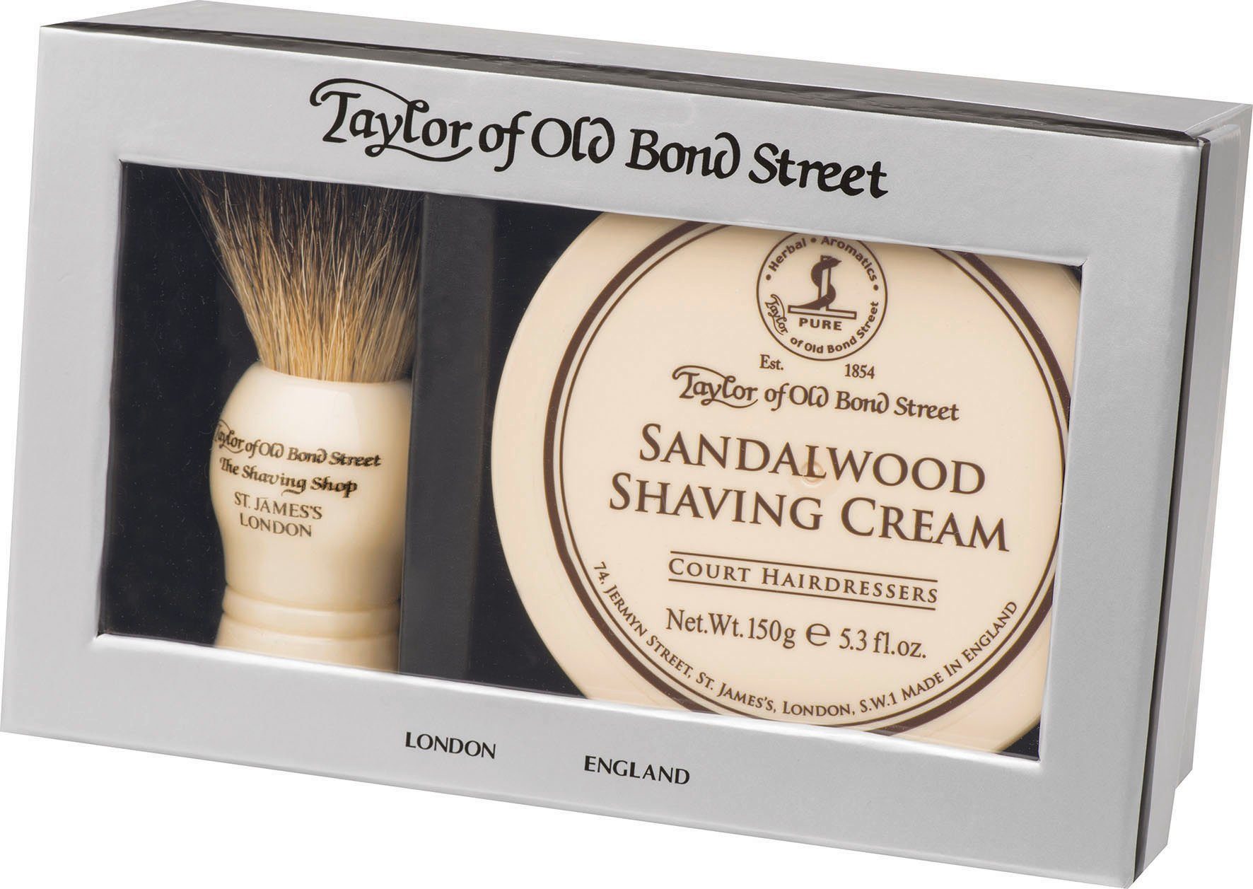 Taylor of Old Bond Street Cream und Shaving 2 Rasierpinsel-Set Rasierpinsel Dachshaar- Sandalwood, tlg