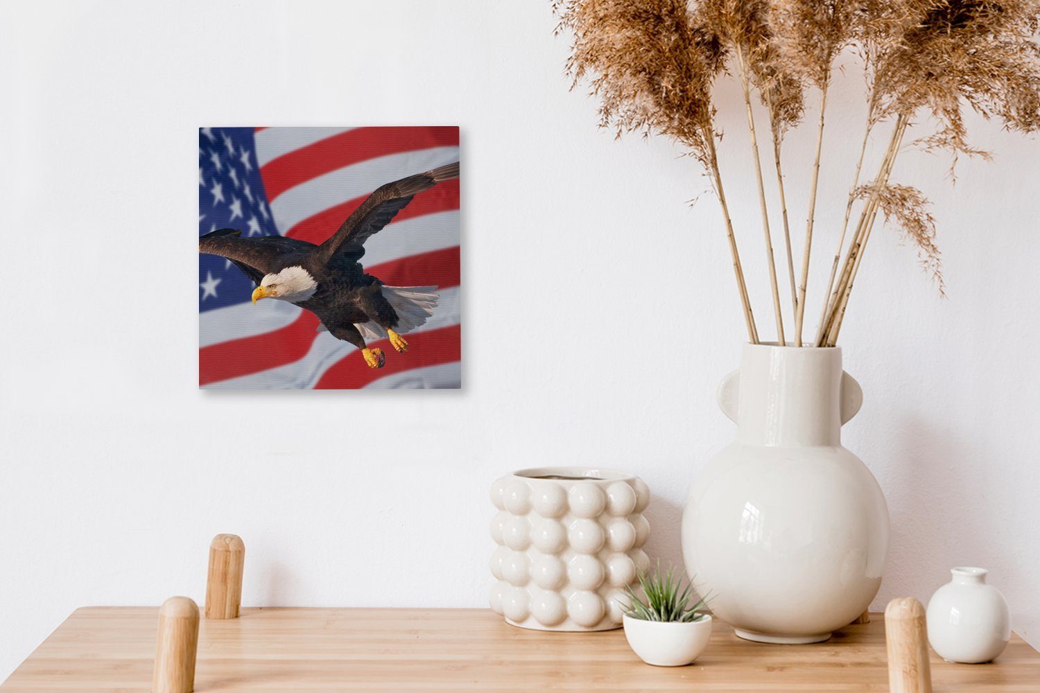 Leinwandbild Amerikanischer vor Wohnzimmer Flagge, OneMillionCanvasses® Leinwand Weißkopfseeadler Schlafzimmer der amerikanischen für St), Bilder (1