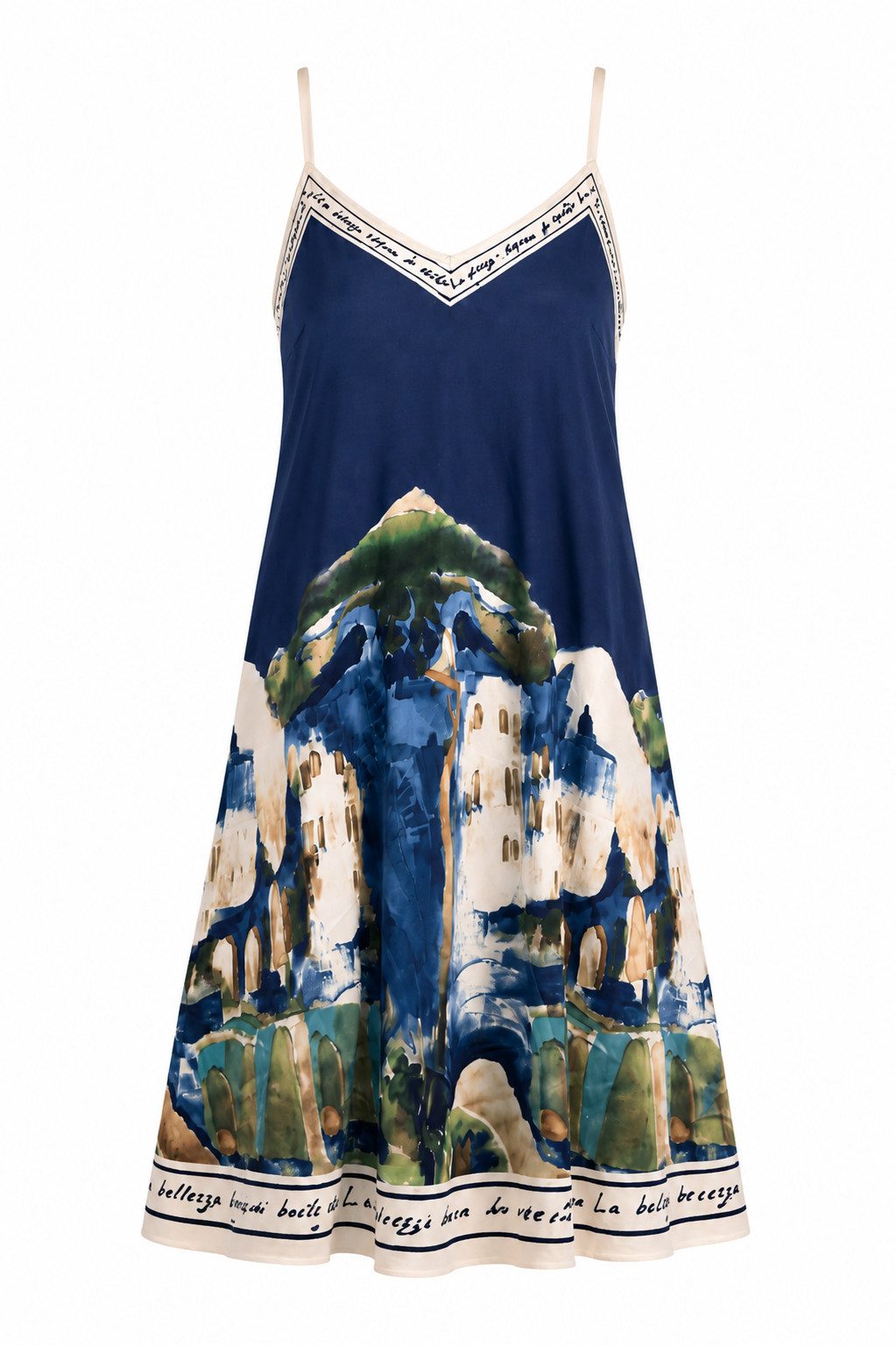 ITALY VIBES Sommerkleid - Trägerkleid - Viskose Kleid mit Landschaftsprint für Damen