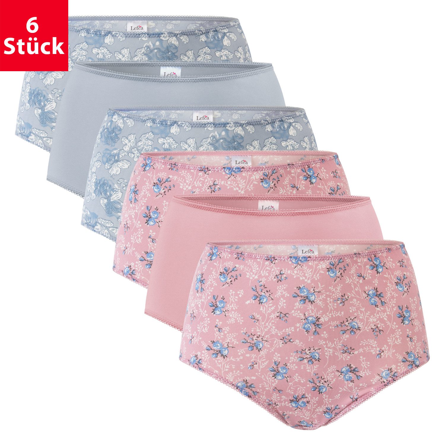 Taillenslip Damen Taillenslip 6er Pack, Microfaser, Blümchen-Muster