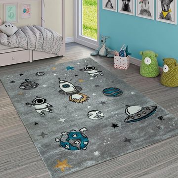 Kinderteppich Diamond 100, Paco Home, rechteckig, Höhe: 18 mm, 3D-Design, Motiv Weltraum, Rakete & Astronaut, Kinderzimmer