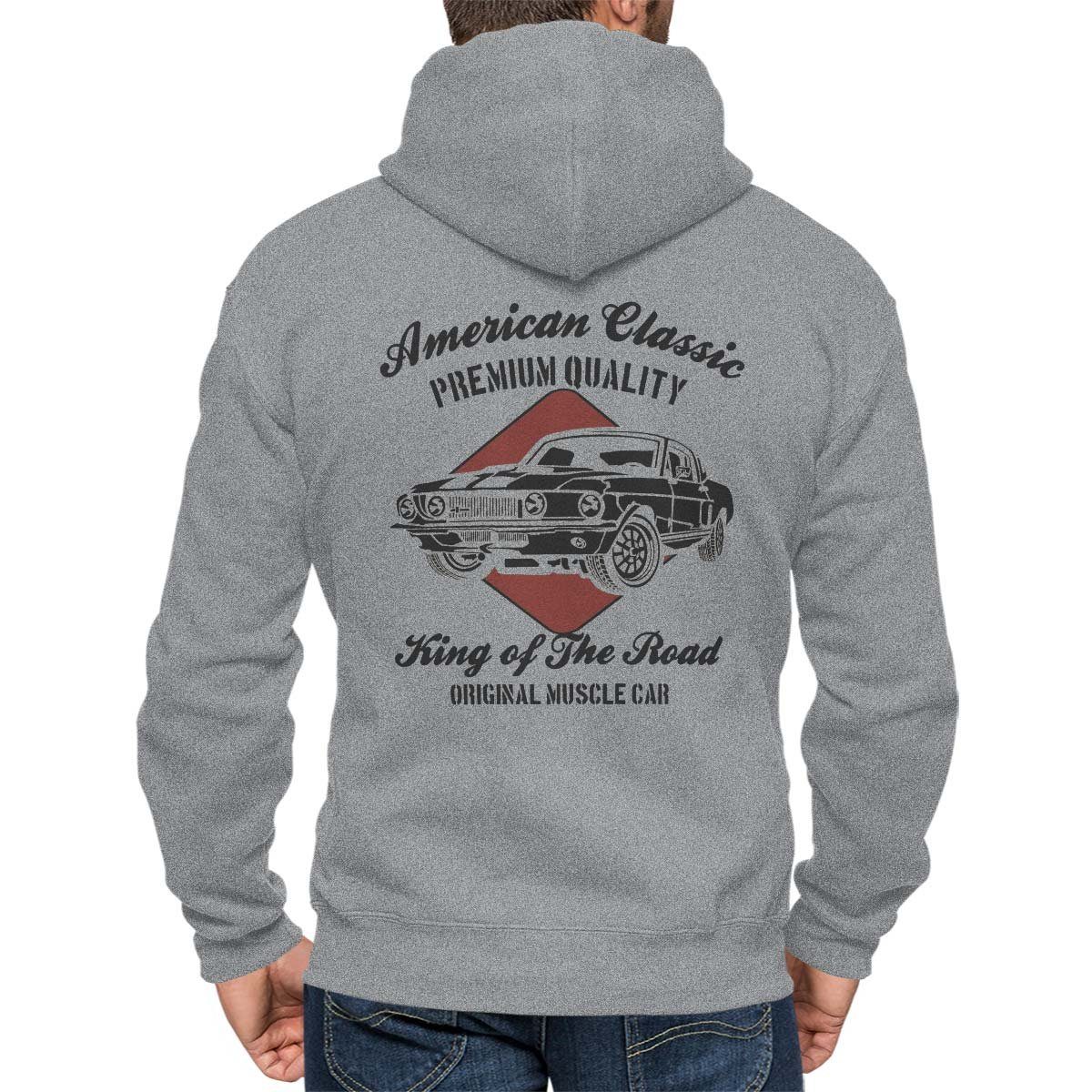 Rebel On Wheels Kapuzensweatjacke Kapuzenjacke Zip Hoodie American Classics mit Auto / US-Car Motiv Grau Melange | Zip Hoodies