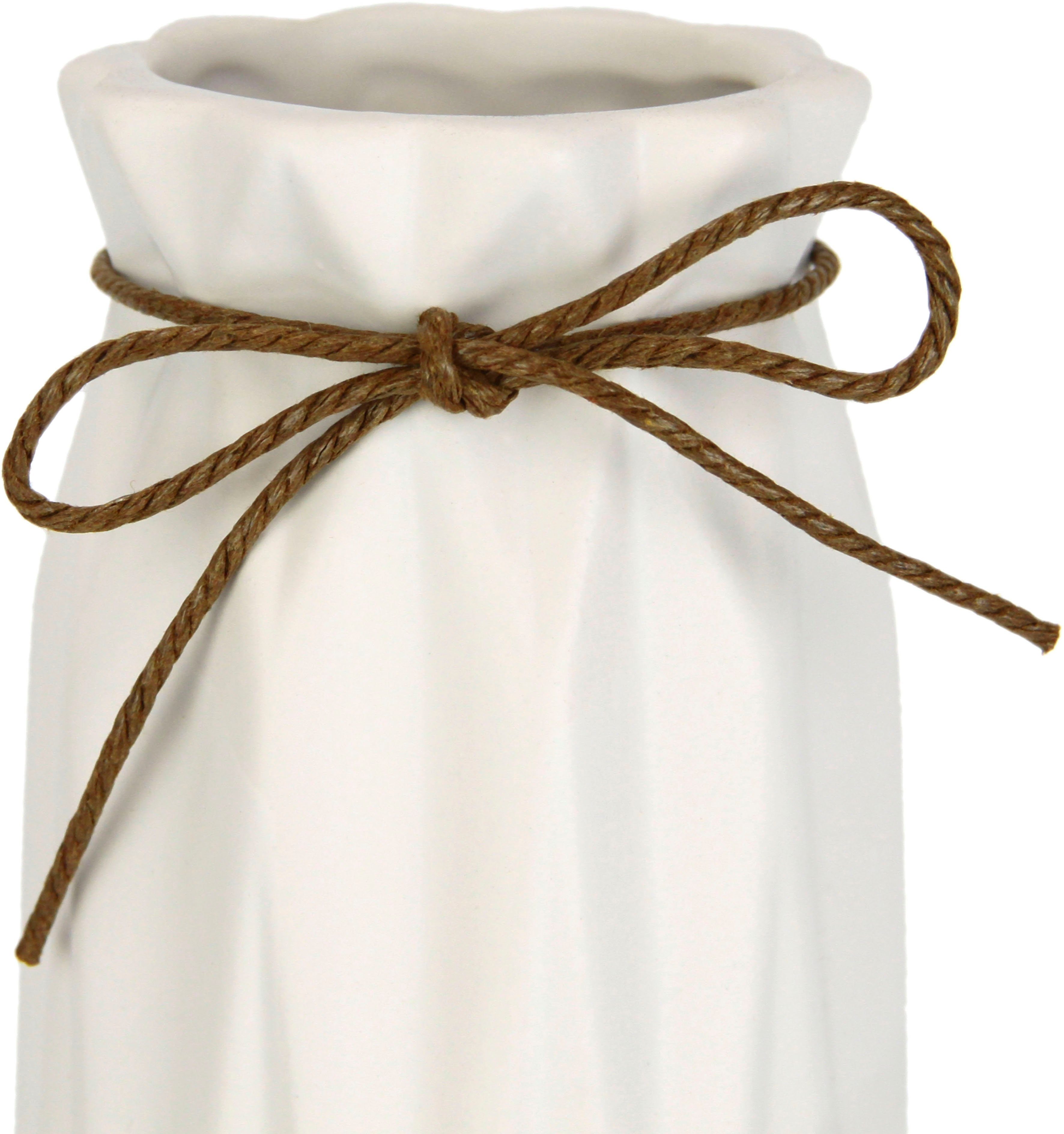 I.GE.A. Dekovase Dekovase, Mit Riffelungen und Schleife Keramik 2er Set wei günstig online kaufen