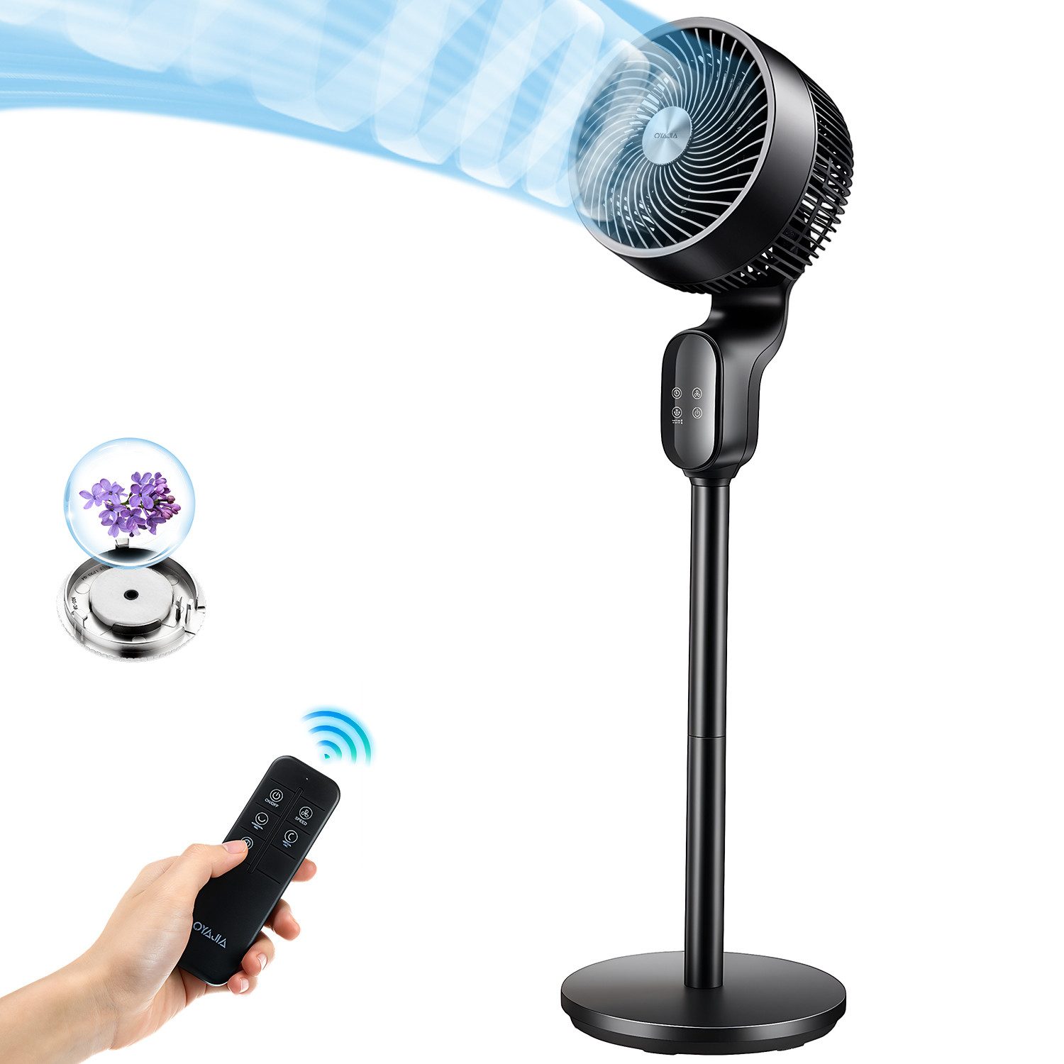 Standventilator mit Fernbedienung, 3D-Oszillation Luftzirkulator, 8 Geschwindigkeiten
