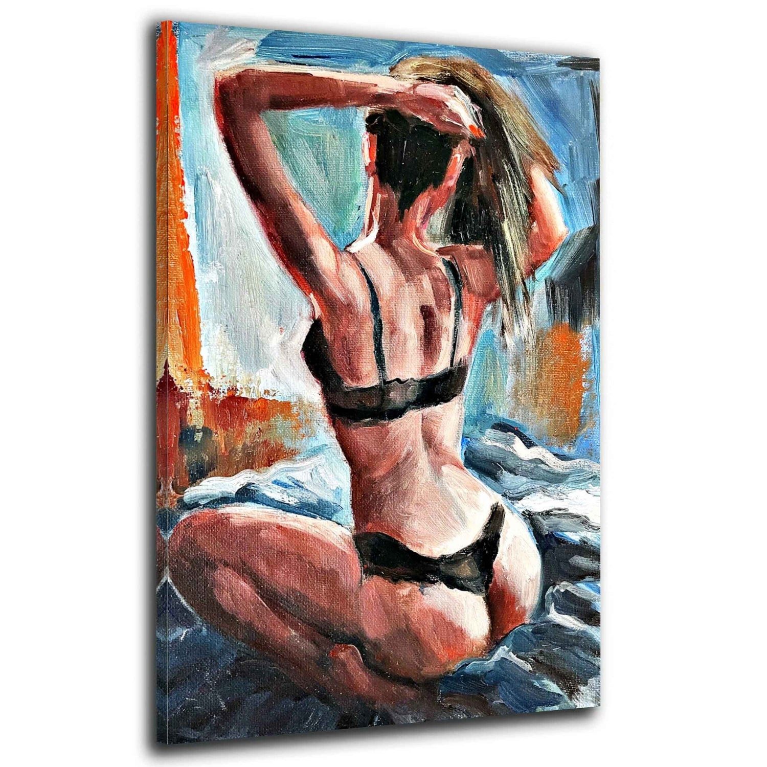 Artedinoi Leinwandbild Frau in Unterwäsche Rückenansicht Leinwandbild Wandbild XL Kunstdruck, Frau in Rückenansicht
