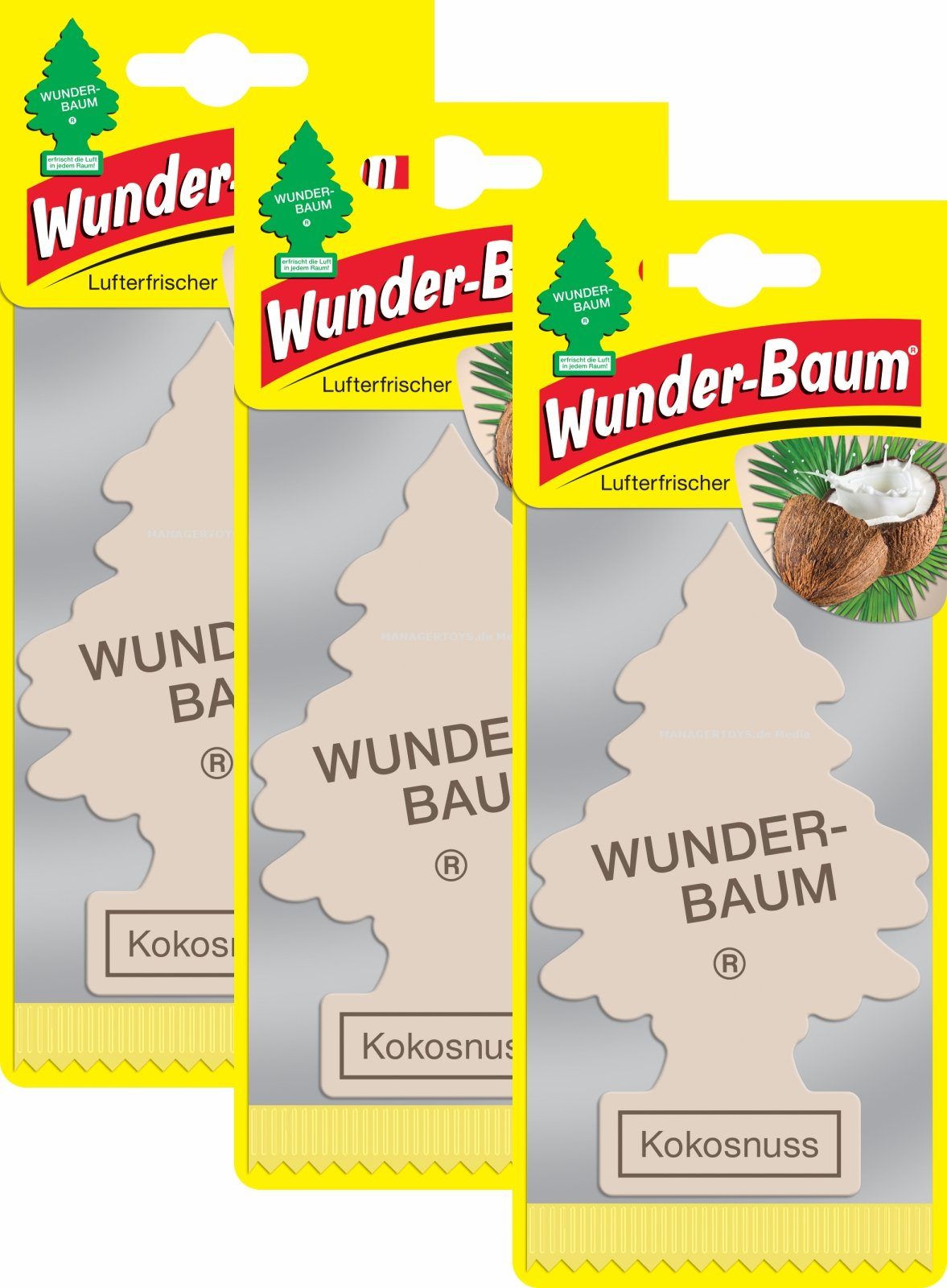 Luftreiniger Kokos 3er Duftbäumchen Wunderbaum 3 Set Lufterfrischer Kokosnuss