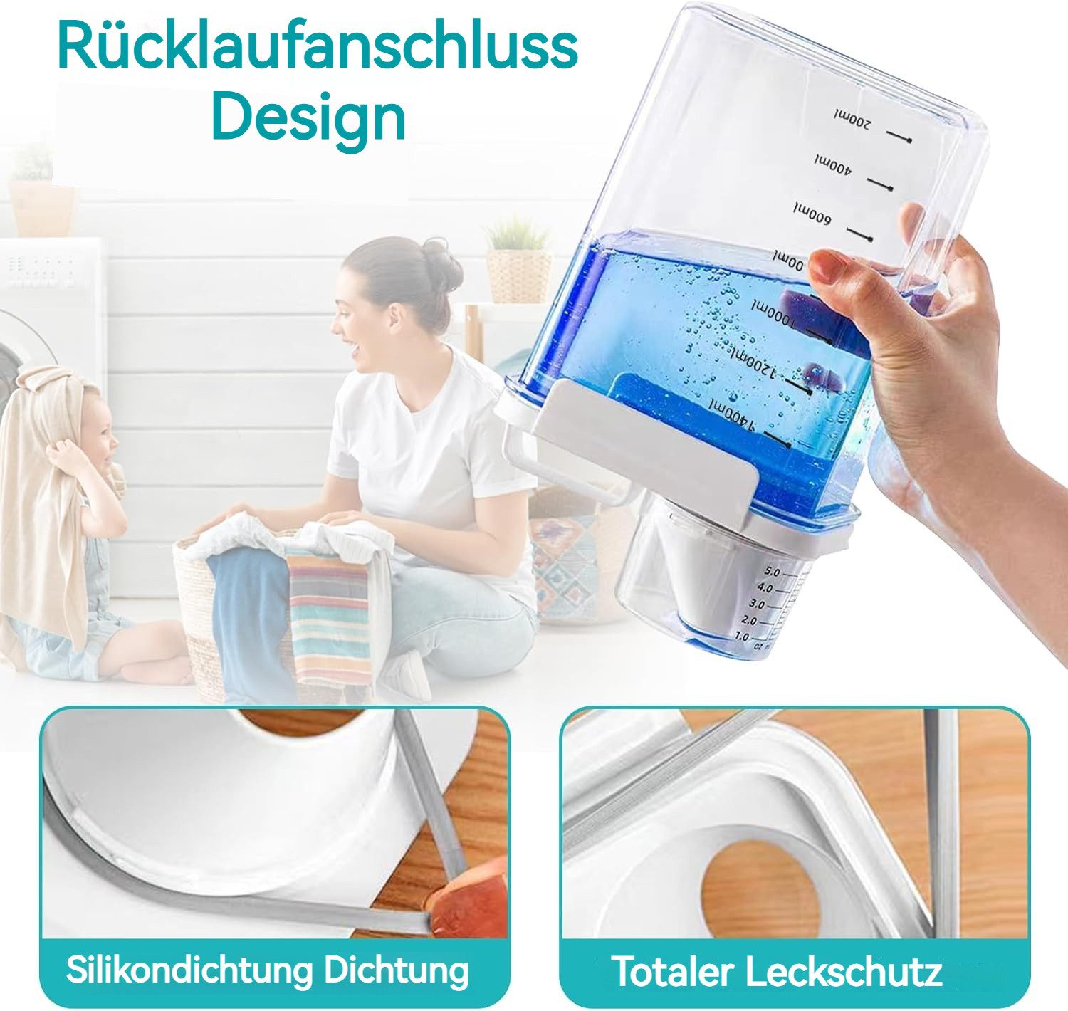 BlingBin Aufbewahrungsbox Waschpulver Luftdichter Waschmittelspender Mit Messbecher (3er Set, 3 St., 1800ml), mehrzweck-waschpulver-spender für Waschmittel, Getreide (1800ml)