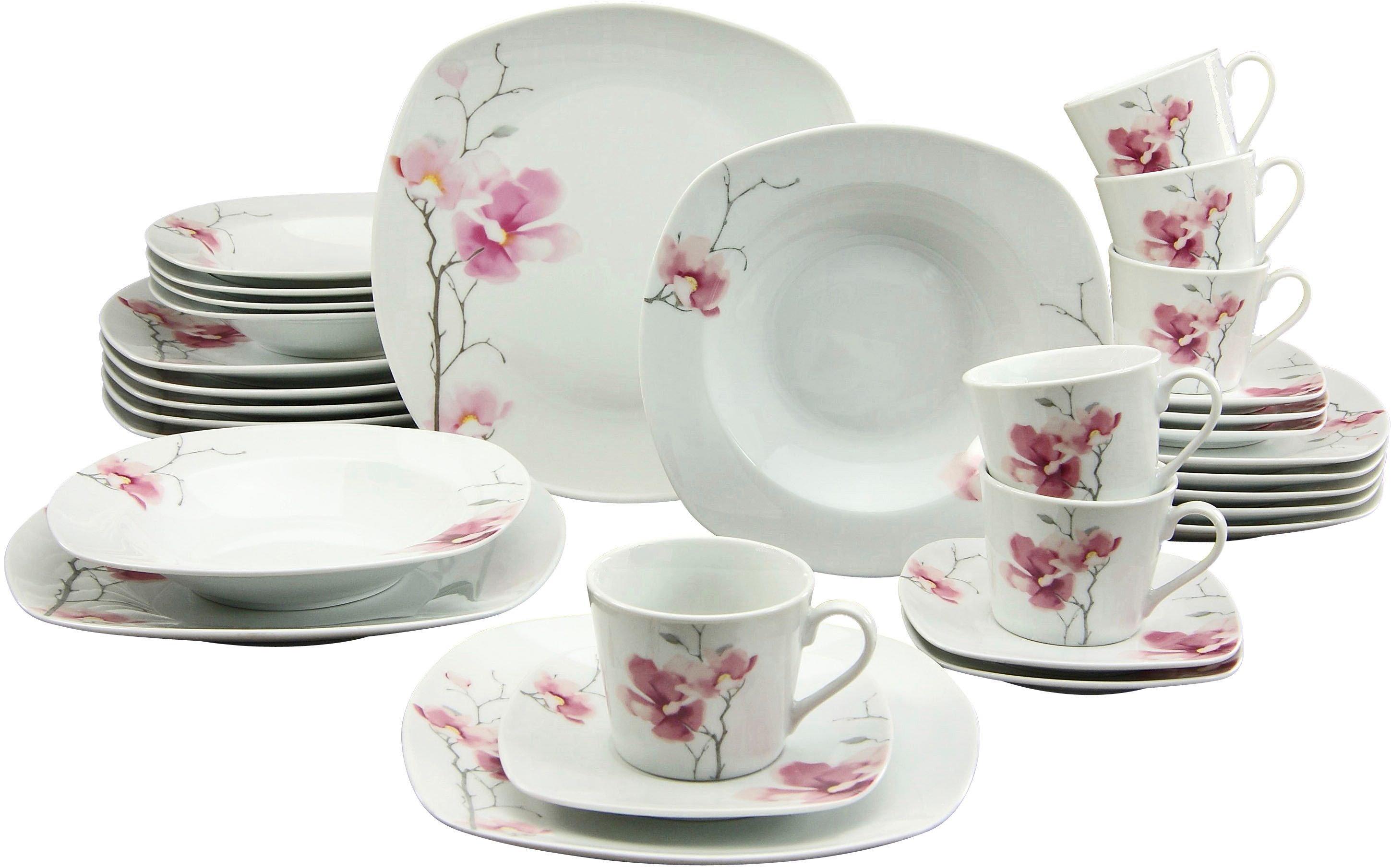 CreaTable Комбинированное обслуживание Amelie Aiko, Kombi-Service 30-tlg (30-tlg), 6 Personen, Porzellan, Blumendekor