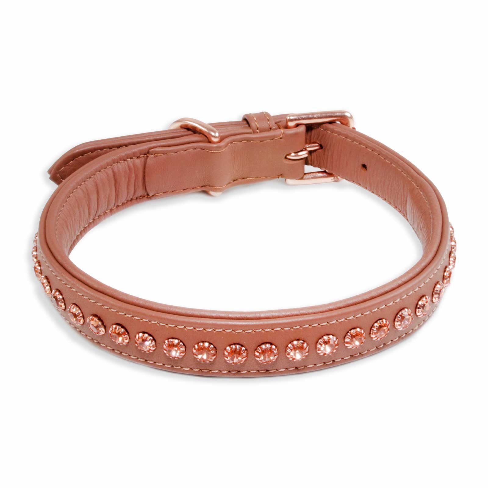 Monkimau Hunde-Halsband Hundehalsband Leder Halsband Hund braun gepolstert mit Kristallen S-XS, Leder