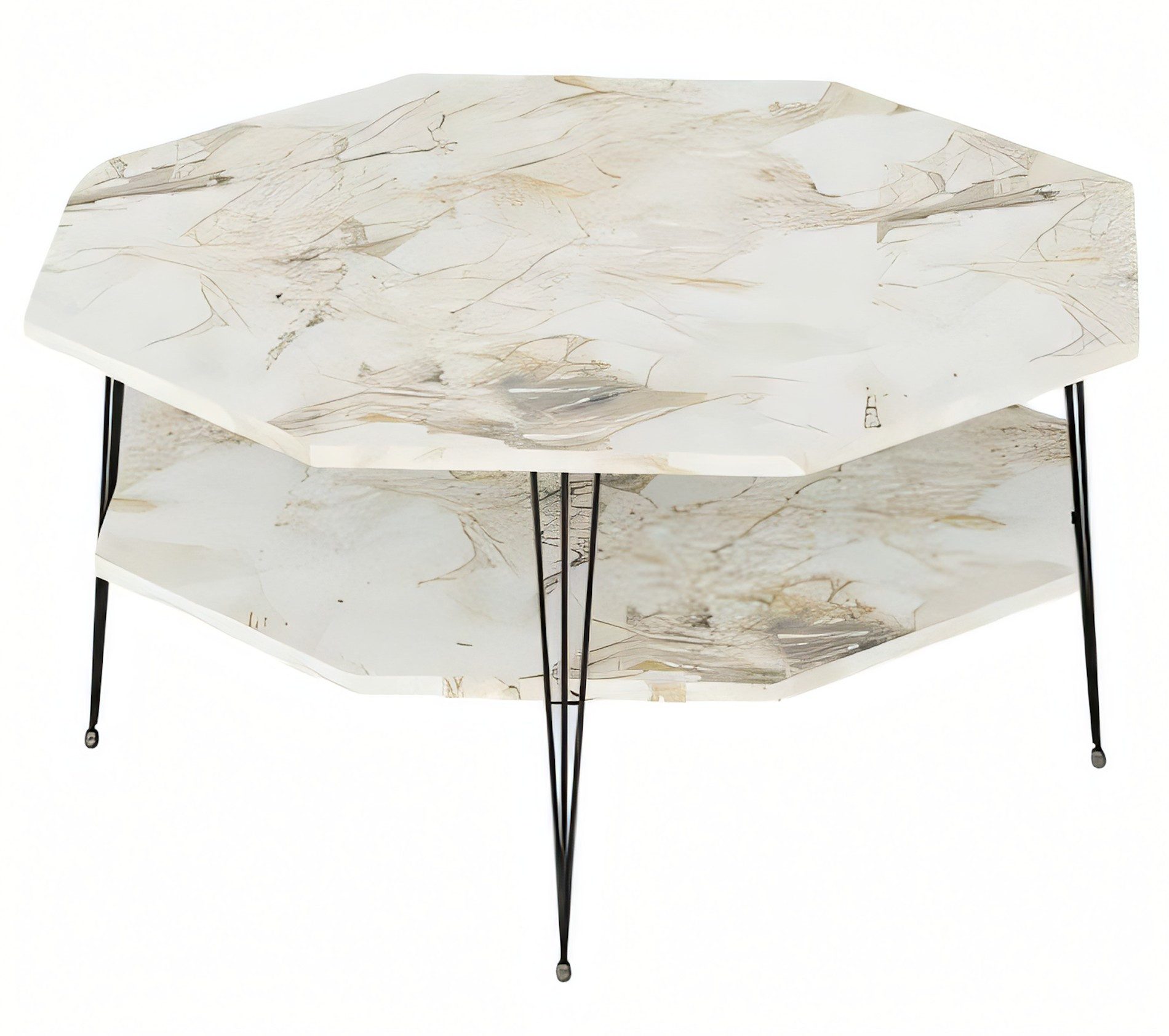 Xlmoebel Couchtisch XLMOEBEL Mehrfarbiger Holztisch mit Edelstahlrahmen, achteckig, Made in Europa