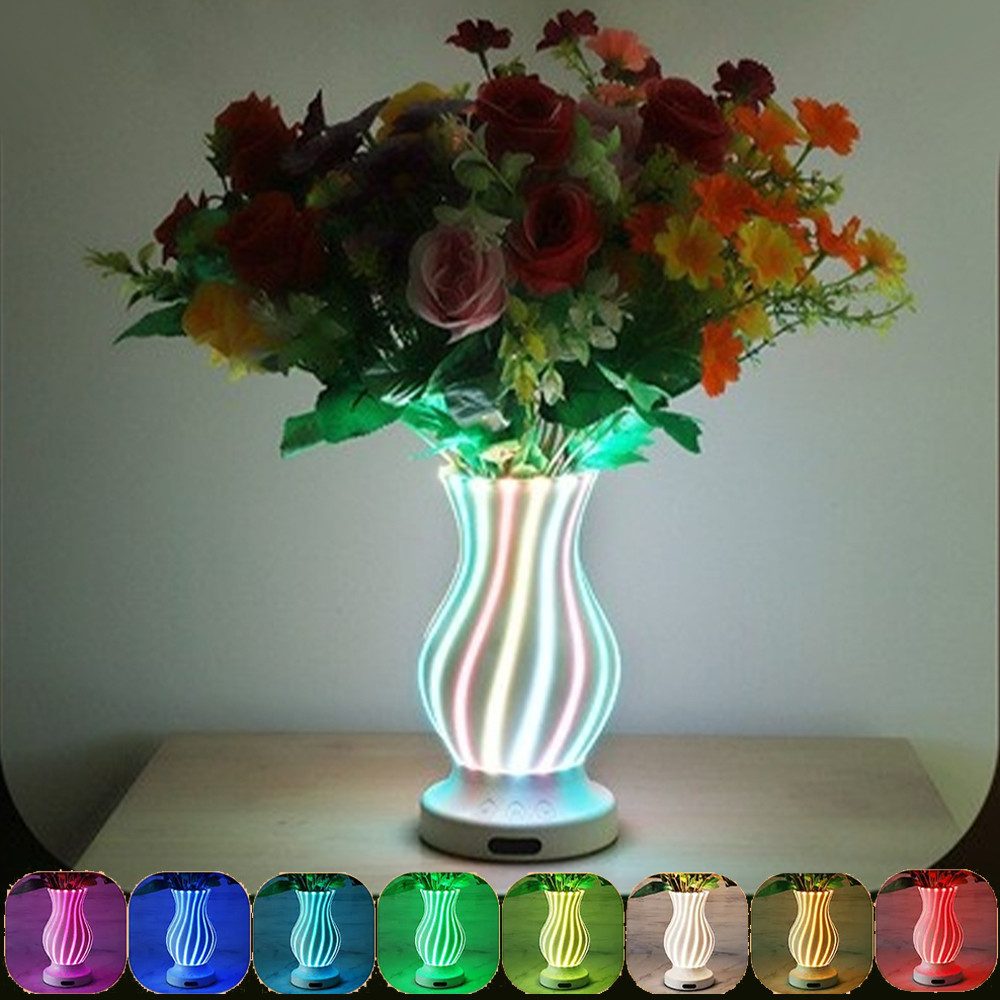 PRIISF LED Nachttischlampe LED Tischlampe Blumenvase Tischleuchte RGB Nachtlicht Vase Beleuchtung, AKKU-Wiederaufladbares, LED Tischvase Schreibtischlampe Nachtlampe Atmosphäre, RGB Farbwechsel Nachtleuchte Vasen Dekovase Stimmungslicht, Dekolicht Geschenk Für Valentinstag, Jahrestag, Geburtstag, Muttertag