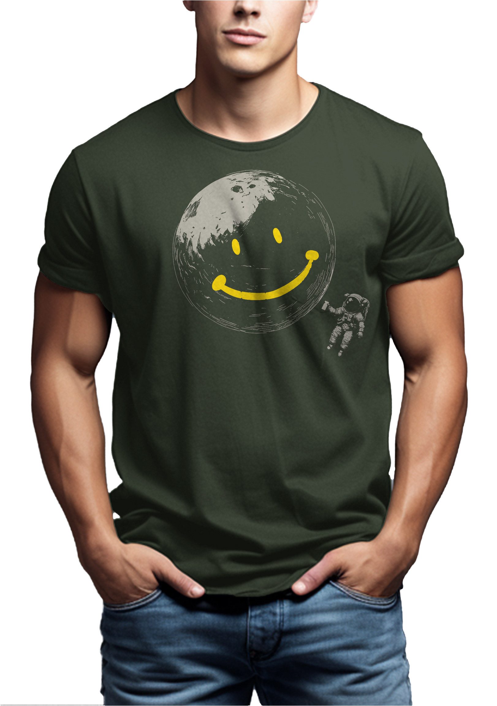 MAKAYA T-Shirt Cooles Shirt für Herren mit Astronaut und Smile Motiv (Schwa günstig online kaufen