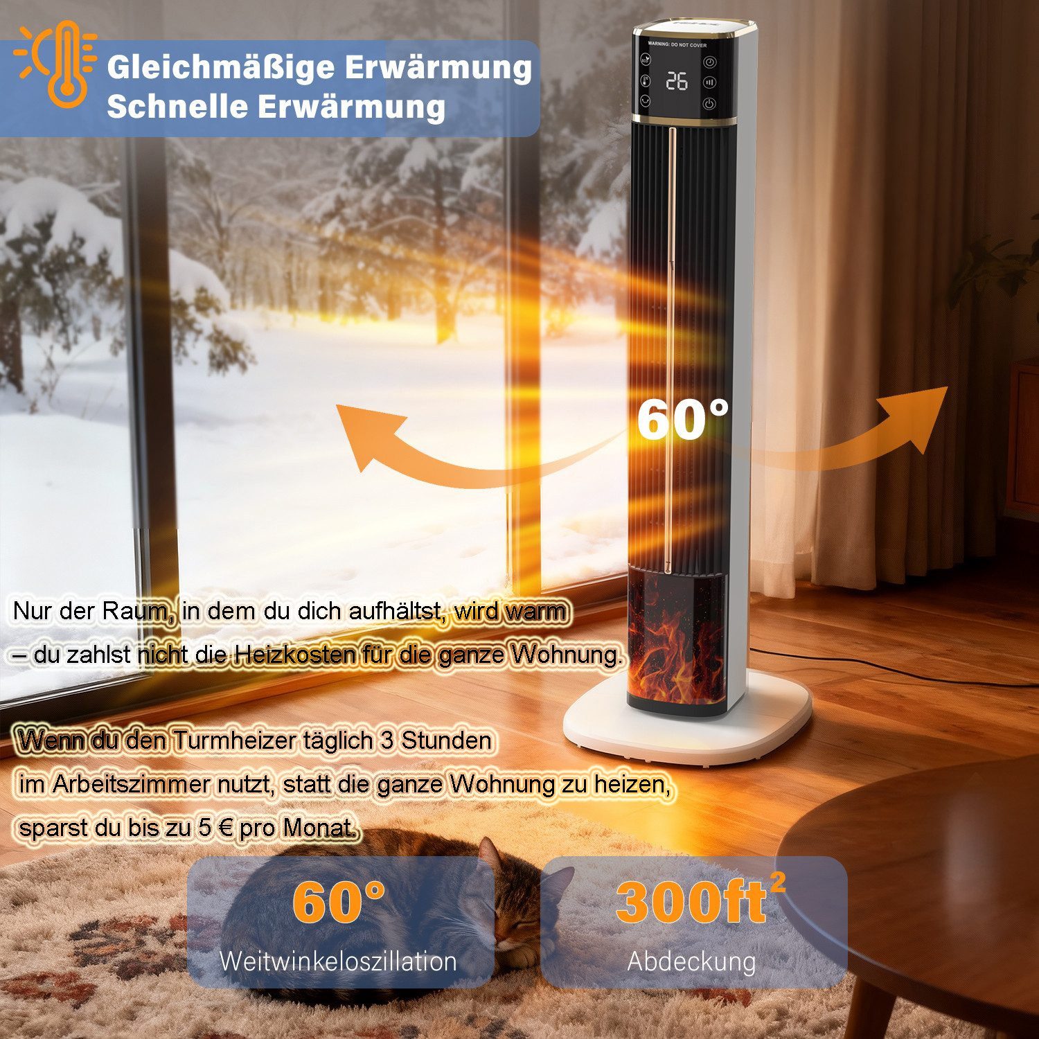 oyajia Heizlüfter 2000W Keramik PTC, Thermostat, Oszillation, Überhitzungs- & Kippschutz, energiesparend leise, 12H Timer, Fernbedienung,Schlafzimmer Badezimmer – Bild 3 von 5
