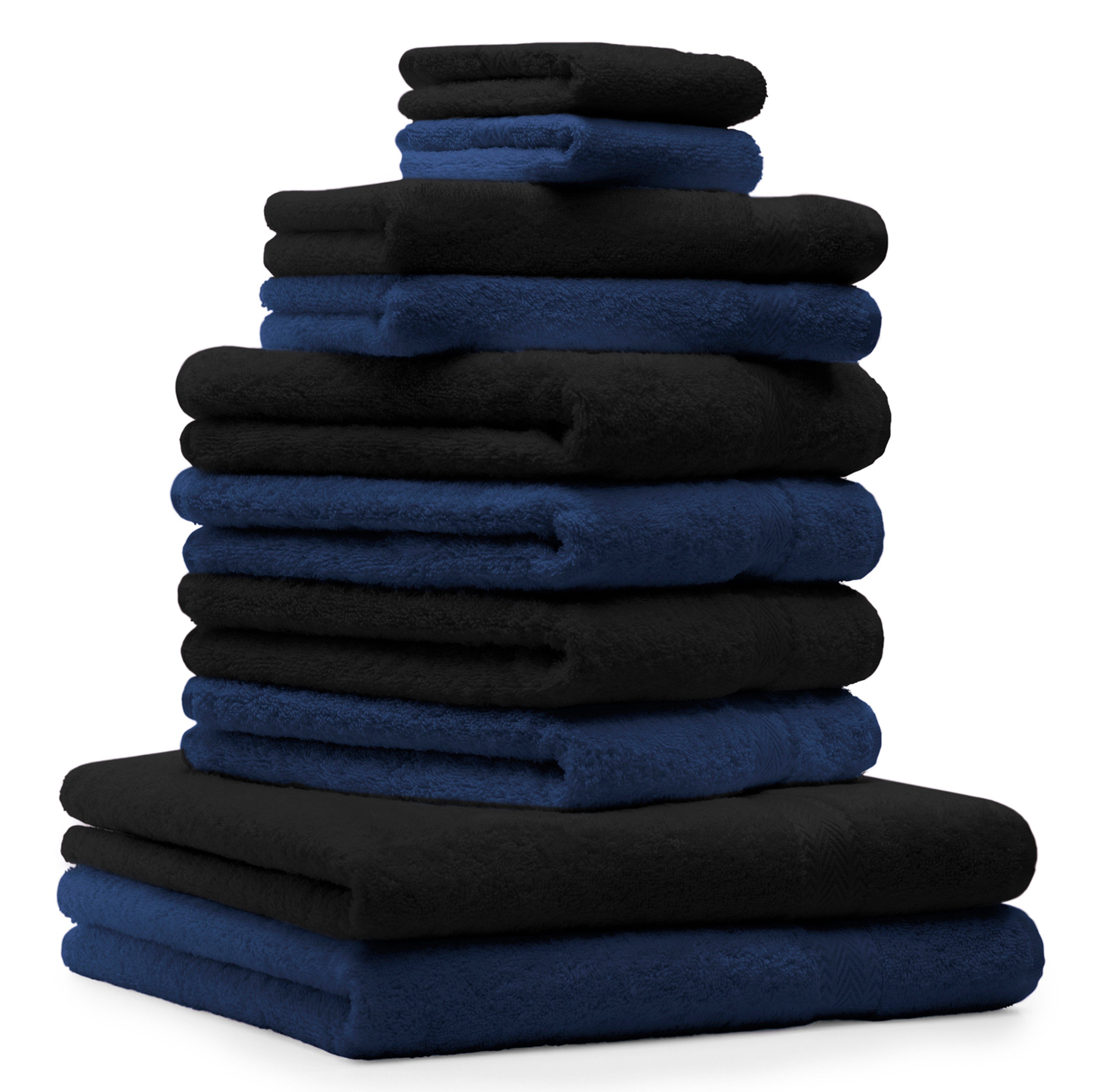 Betz Handtuch Set 10-TLG. Handtuch-Set Classic, 100% Baumwolle, (Set, 10-tlg), Farbe dunkelblau und schwarz