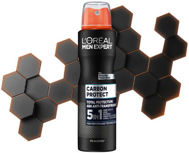 L'ORÉAL PARIS MEN EXPERT Deo-Spray 5-in-1, Protect Deo Spray Packung, Carbon 6-tlg