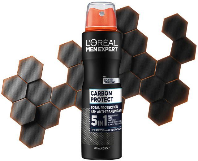 L'ORÉAL PARIS MEN EXPERT Deo-Spray Deo Spray Carbon Protect 5-in-1, Packung, 6-tlg., mit hoher Zuverlässigkeit