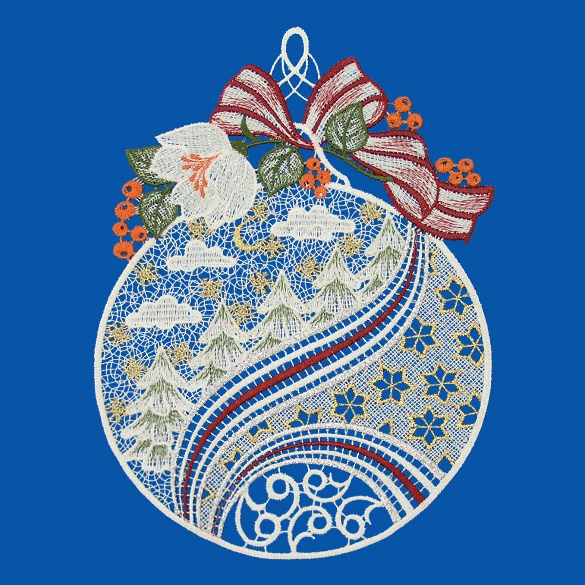 W. Reuter & Sohn - Plauener Spitze® Fensterbild Weihnachtskugel, Made in Germany